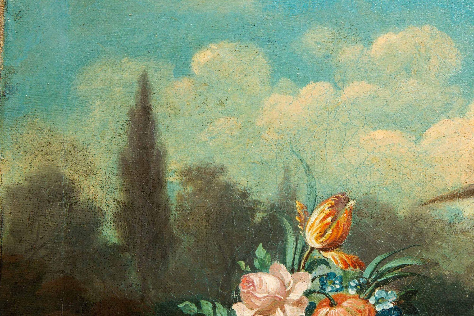 European Italianate “Ducks in a Garden” Landscape Painting, 19th Century 1