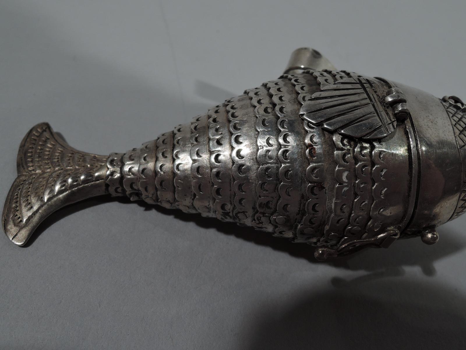 Japonisme European Japonesque Silver Spice Box in Form of Articulated Fish For Sale