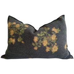 European Linen Black Roses Lumbar Accent Pillow with Down Insert