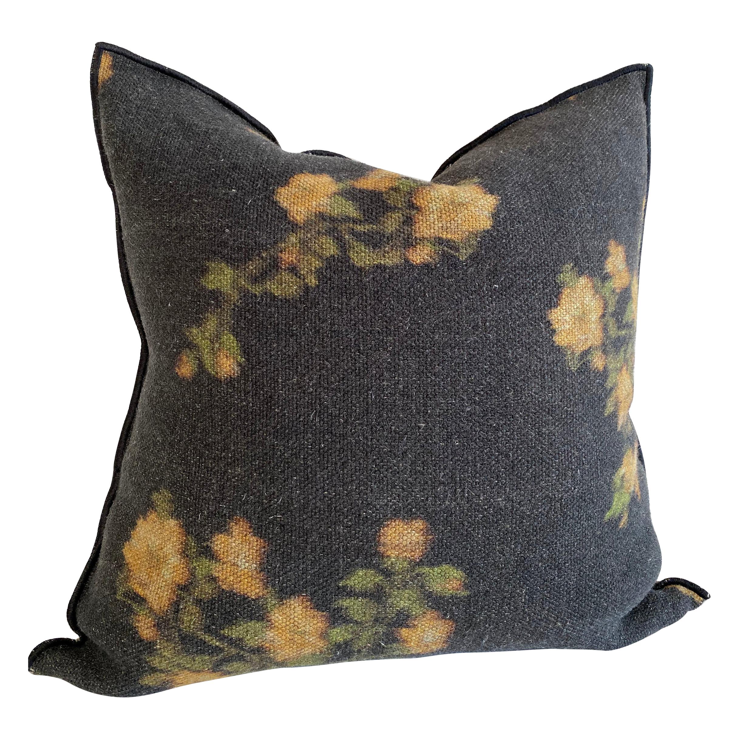Wabi Sabi French Linen Roses Accent Pillow For Sale