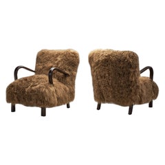 European Lounge Chairs in Tibetan Sheepskin, Europe, ca 1950s