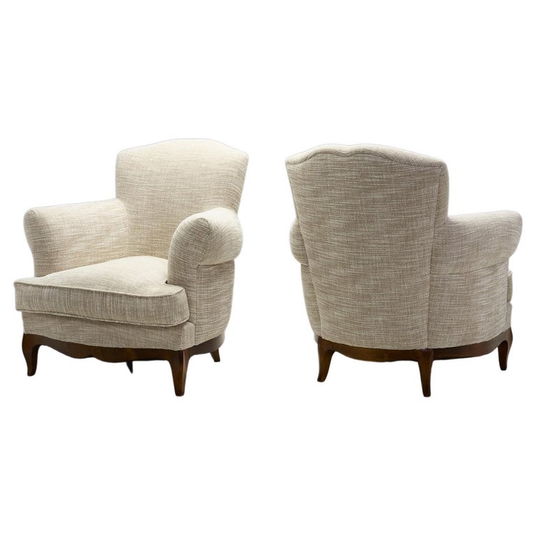 European Lounge Chairs with Sculpted Wooden Legs, Europe ca 1950s For