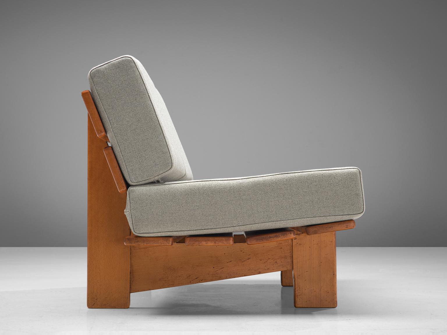 European Lounge Set in Oak with Grey Upholstery, 1950s 2