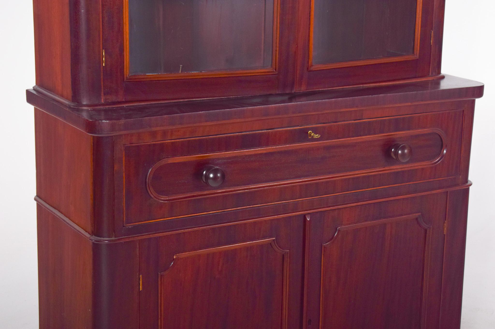 Late Victorian European Mahogany Bookcase with Desk For Sale