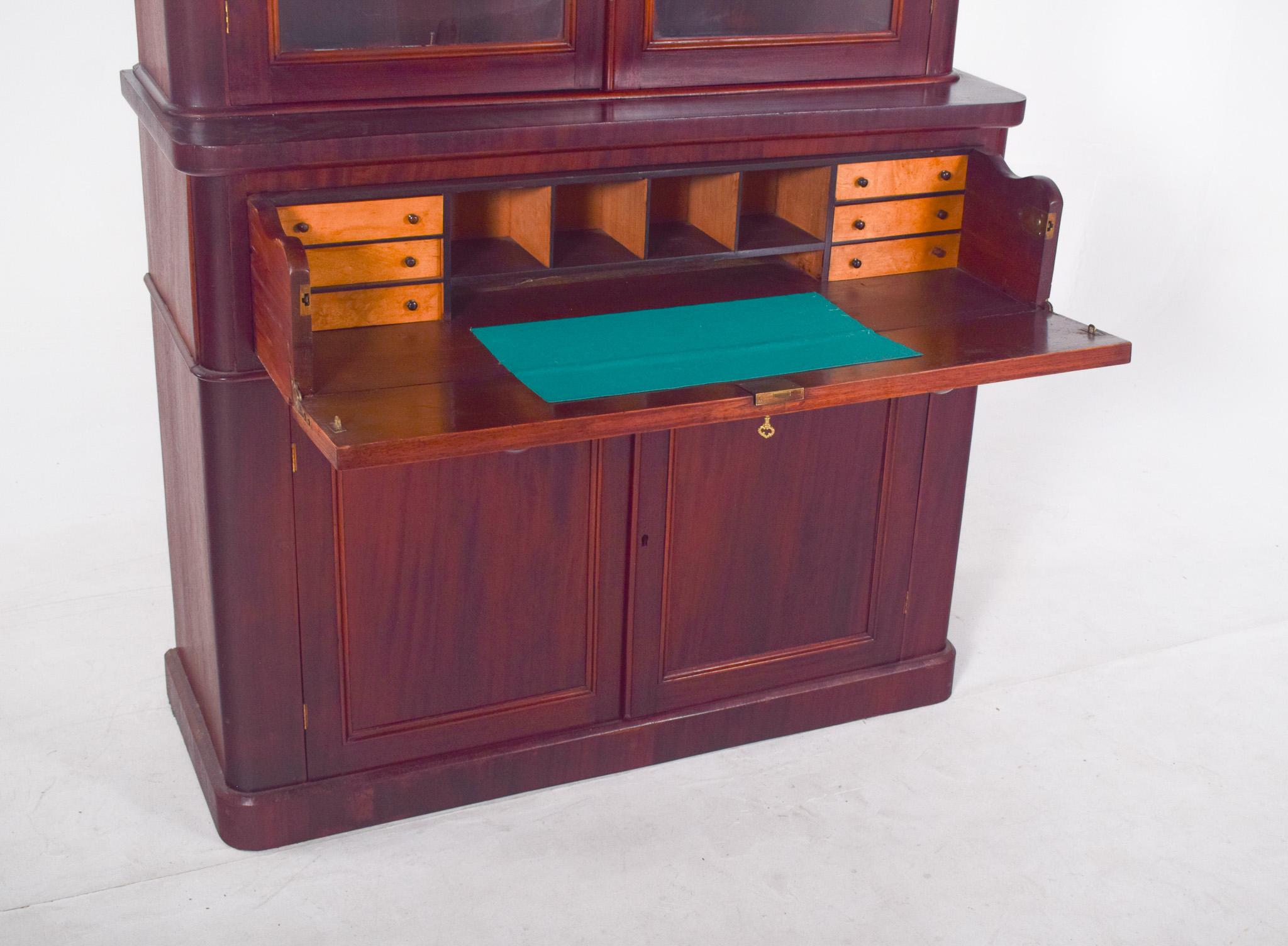 European Mahogany Bookcase with Desk For Sale 3