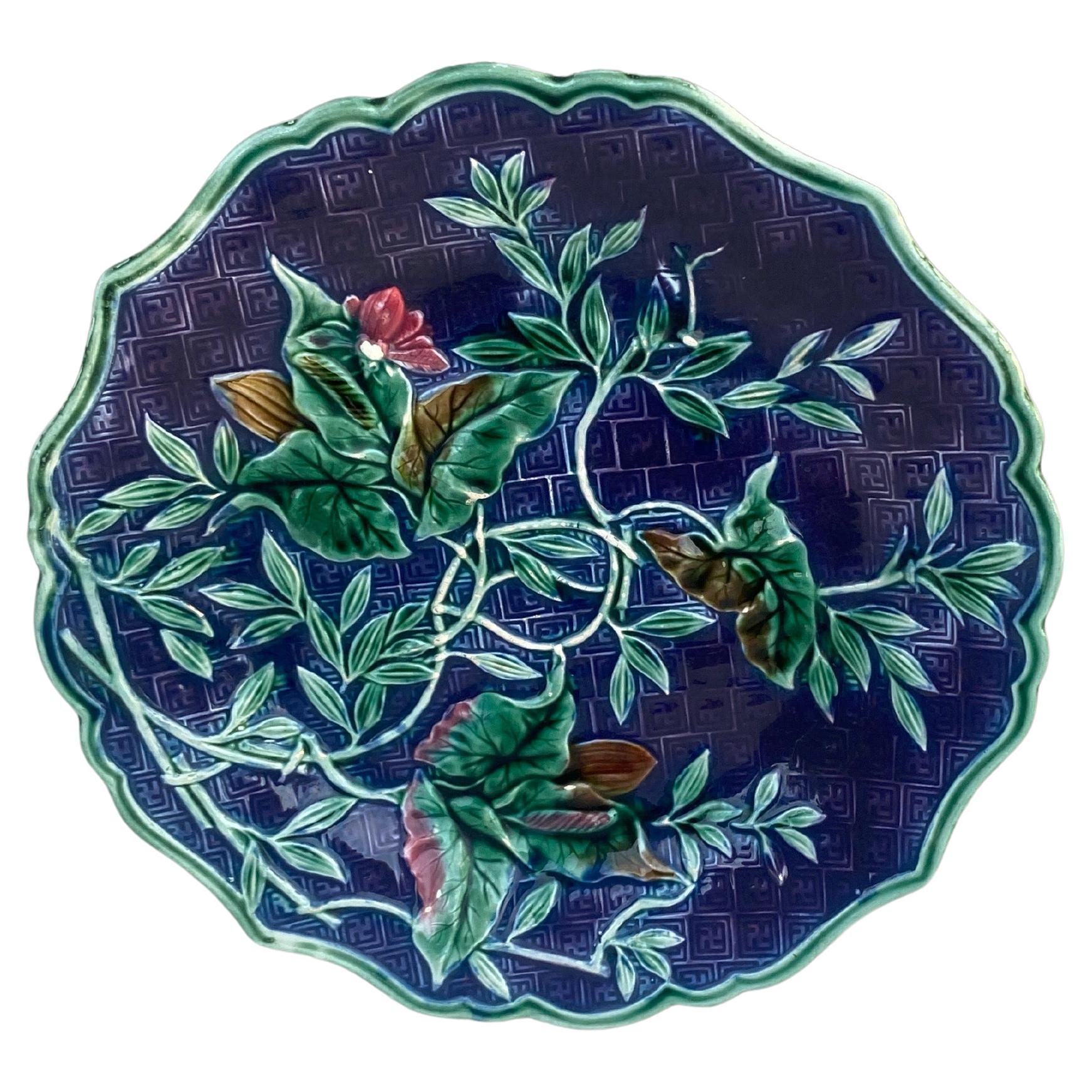European Majolica Leaves 
Flowers Plate, circa 1890