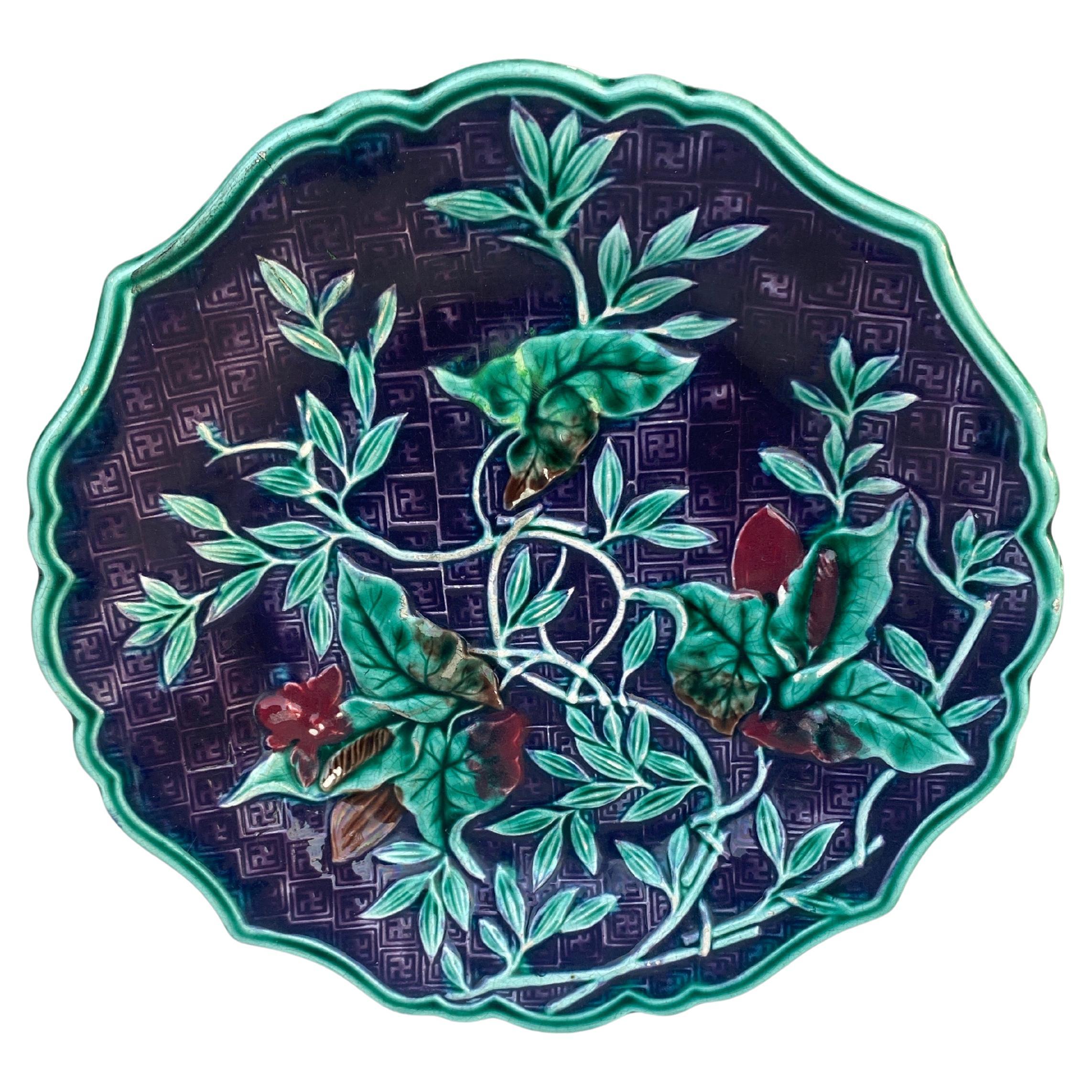 European Majolica Leaves 
Flowers Plate, circa 1890