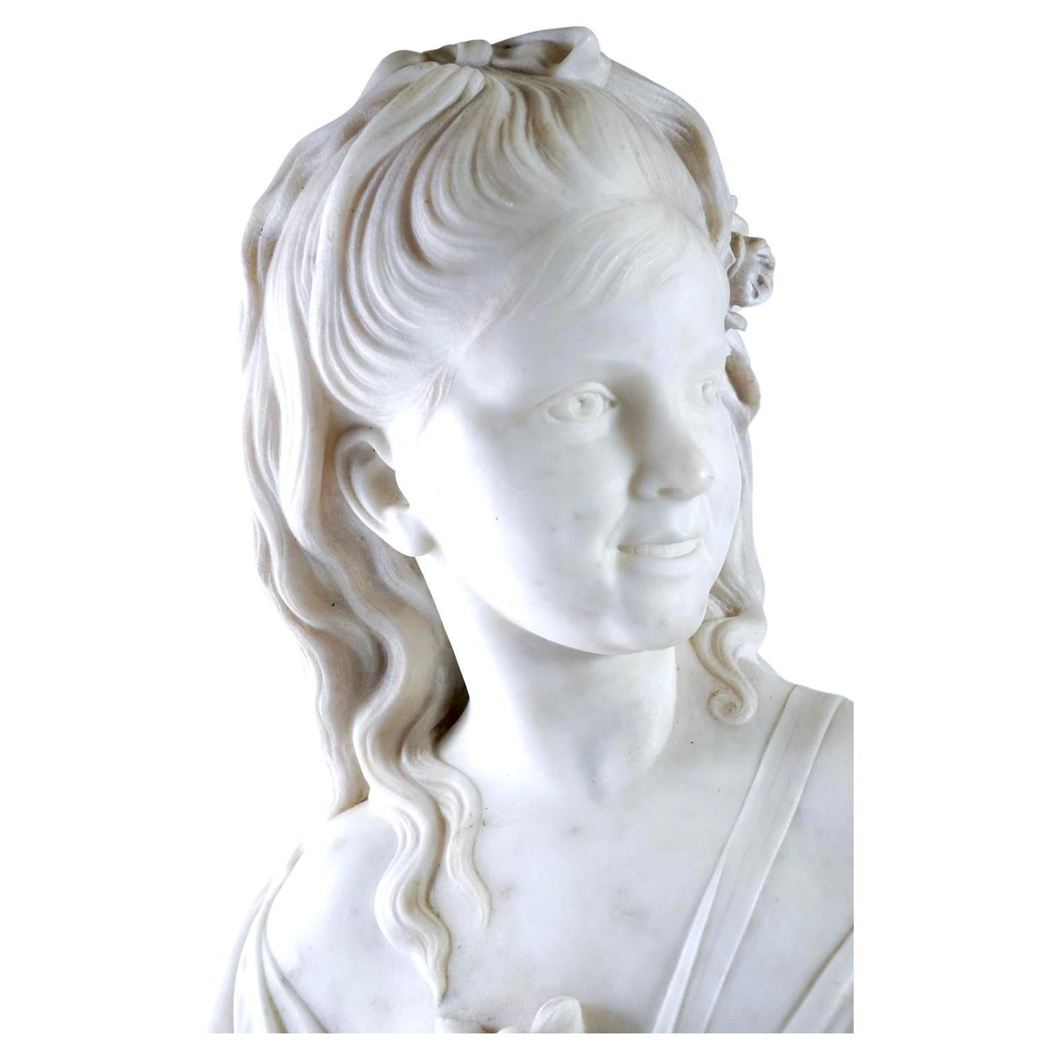 Neoclassical European Marble Bust of a Young Girl For Sale