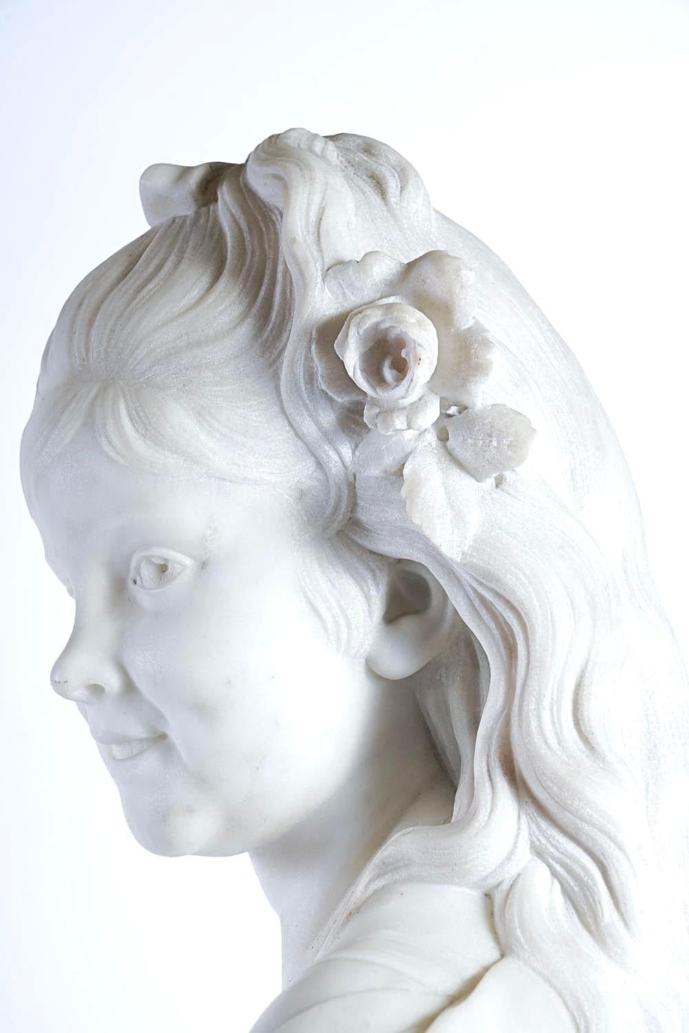 European Marble Bust of a Young Girl For Sale 1
