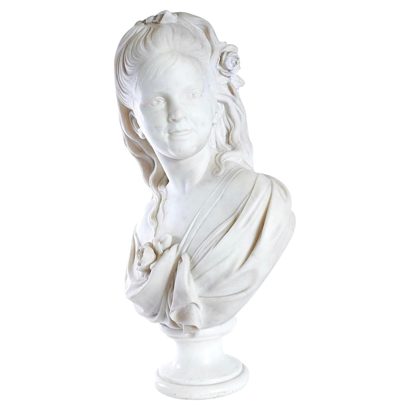 European Marble Bust of a Young Girl