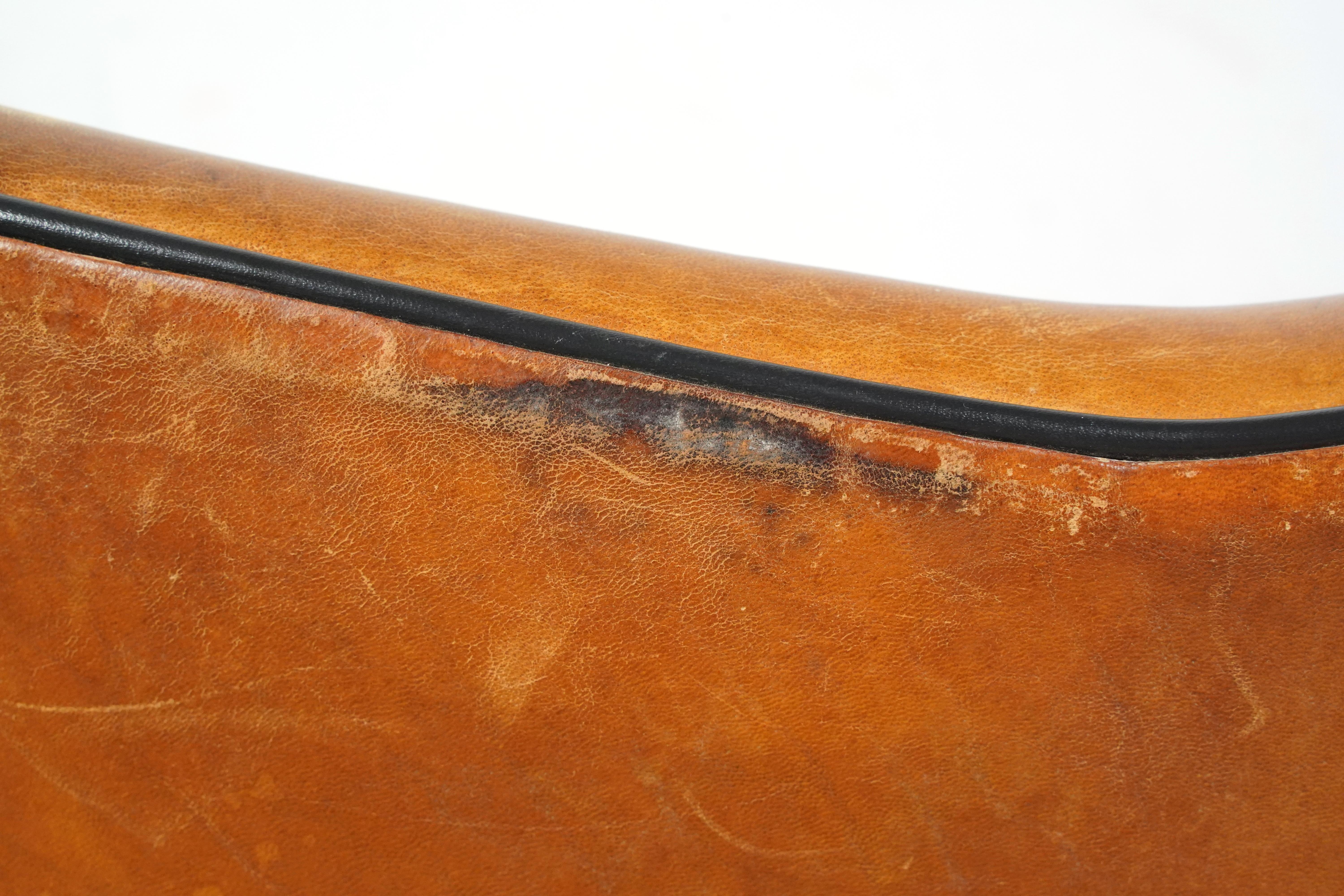 European Mid-Century Brown Leather Arm Dining Chairs For Sale 4