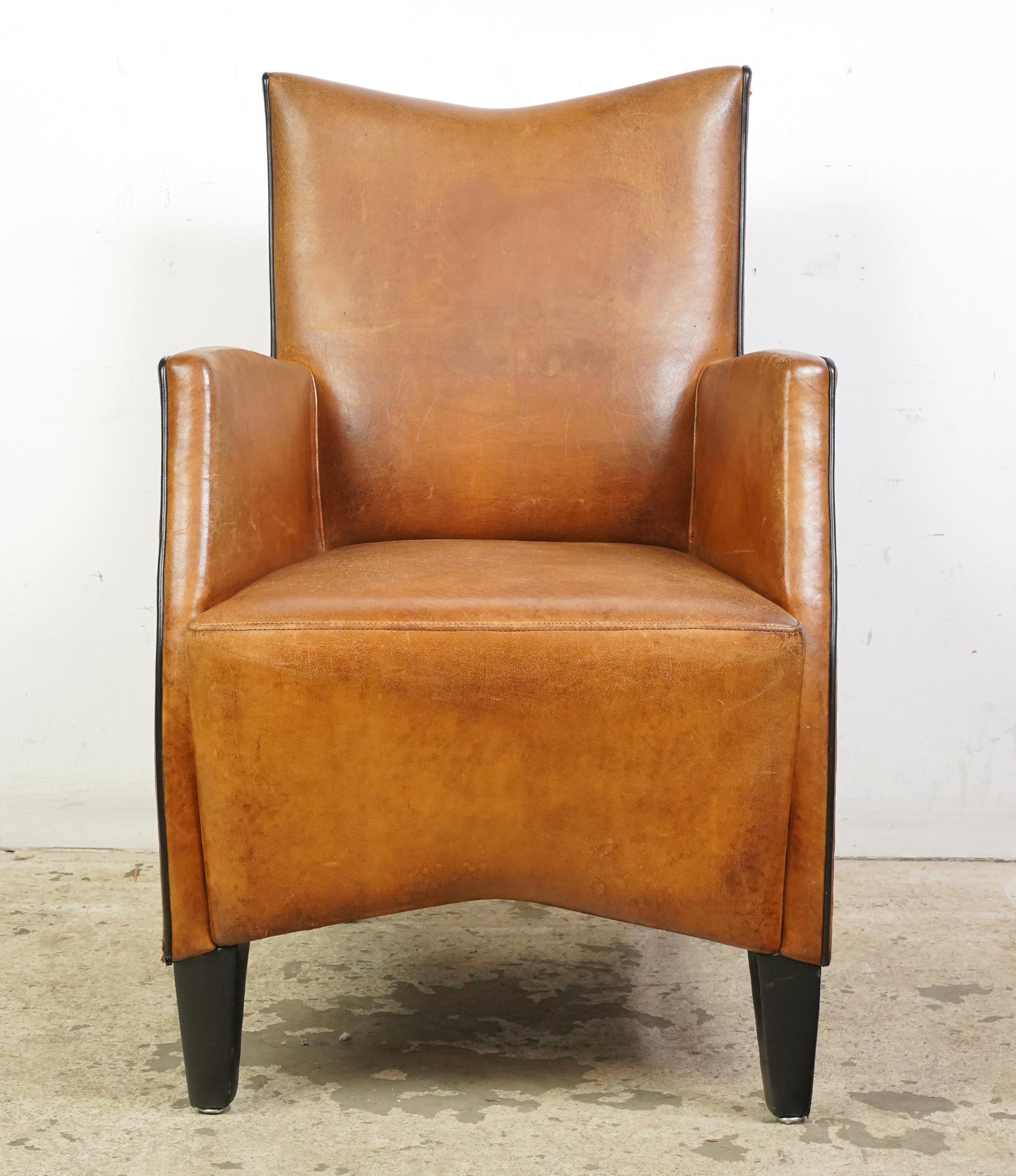 European Mid-Century Brown Leather Arm Dining Chairs For Sale 5