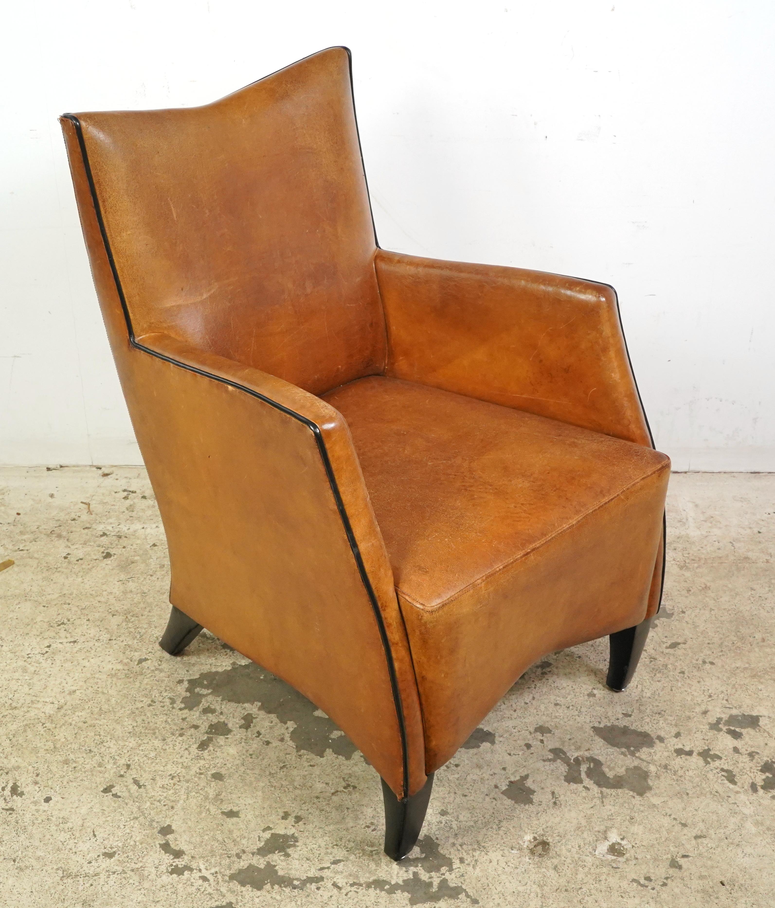 European Mid-Century Brown Leather Arm Dining Chairs For Sale 6