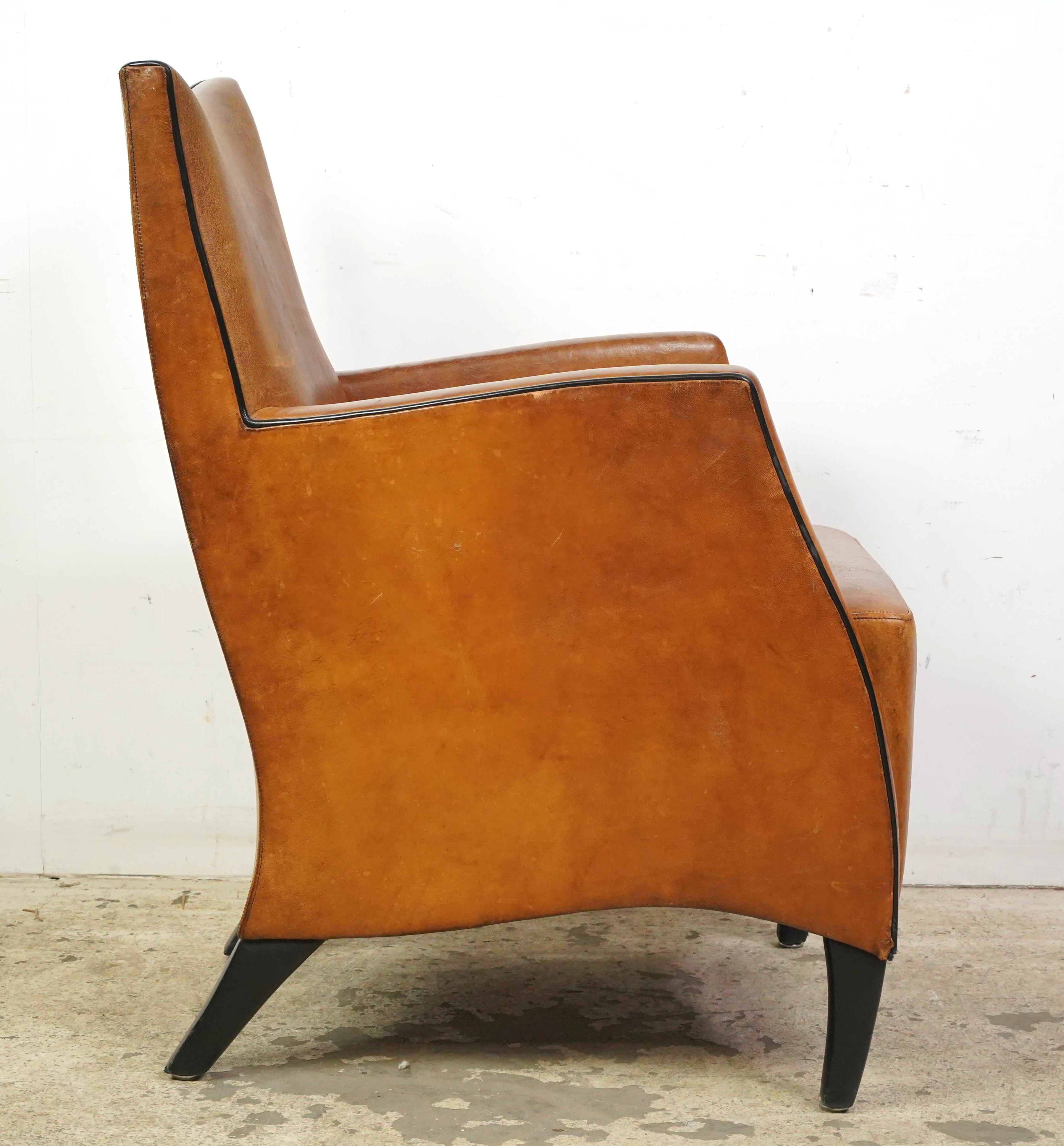 European Mid-Century Brown Leather Arm Dining Chairs For Sale 7
