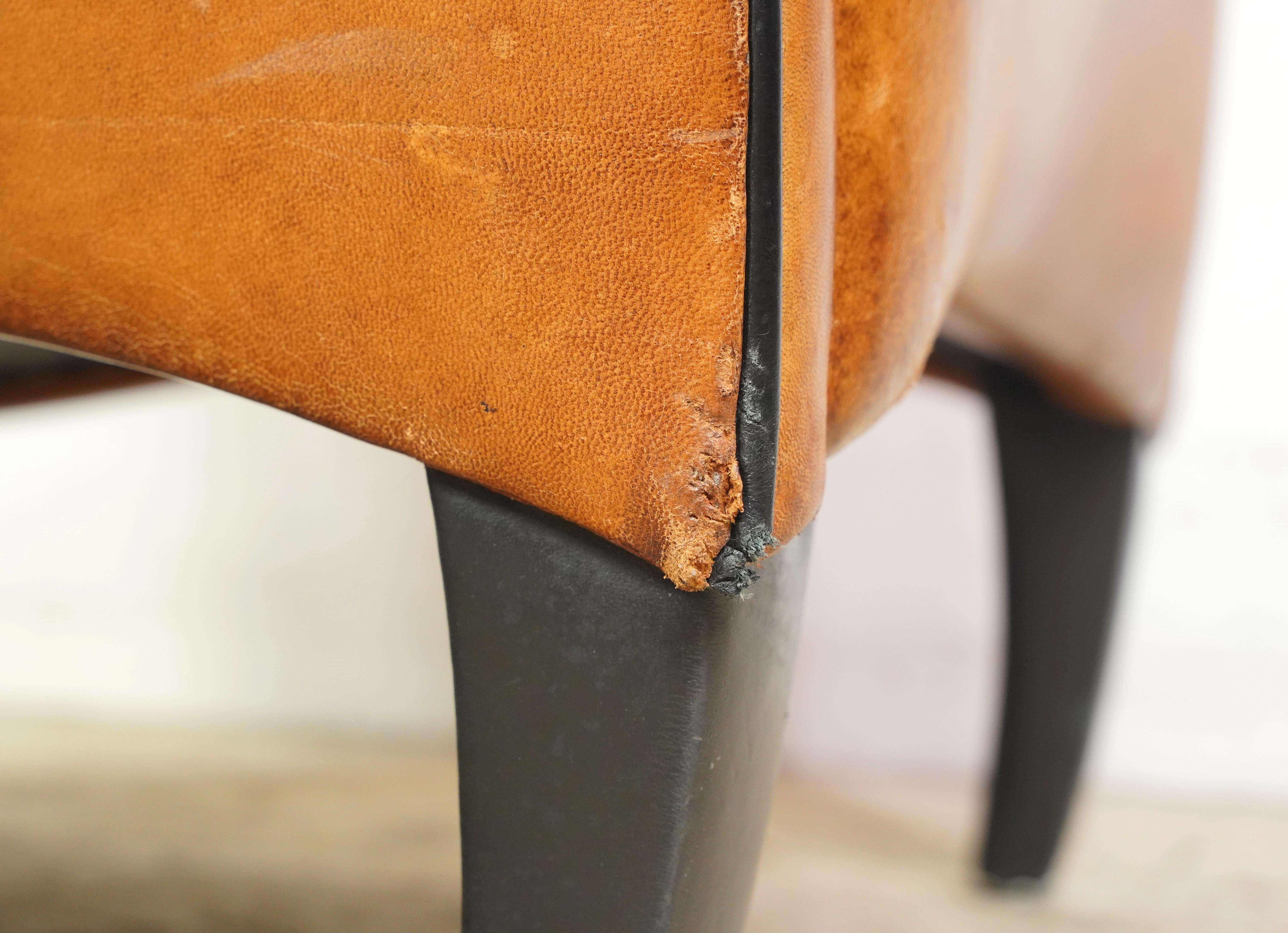 European Mid-Century Brown Leather Arm Dining Chairs For Sale 8