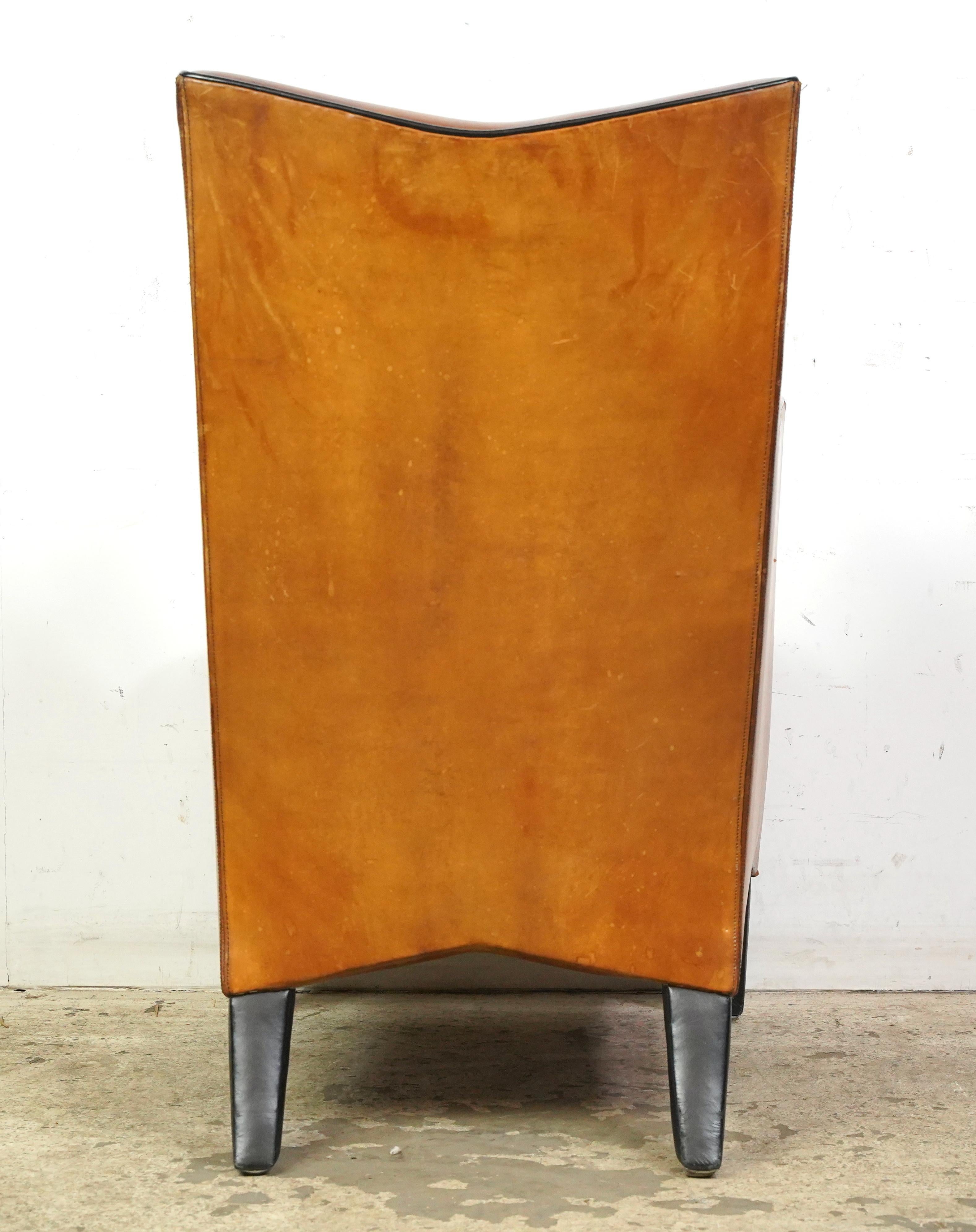 European Mid-Century Brown Leather Arm Dining Chairs For Sale 9