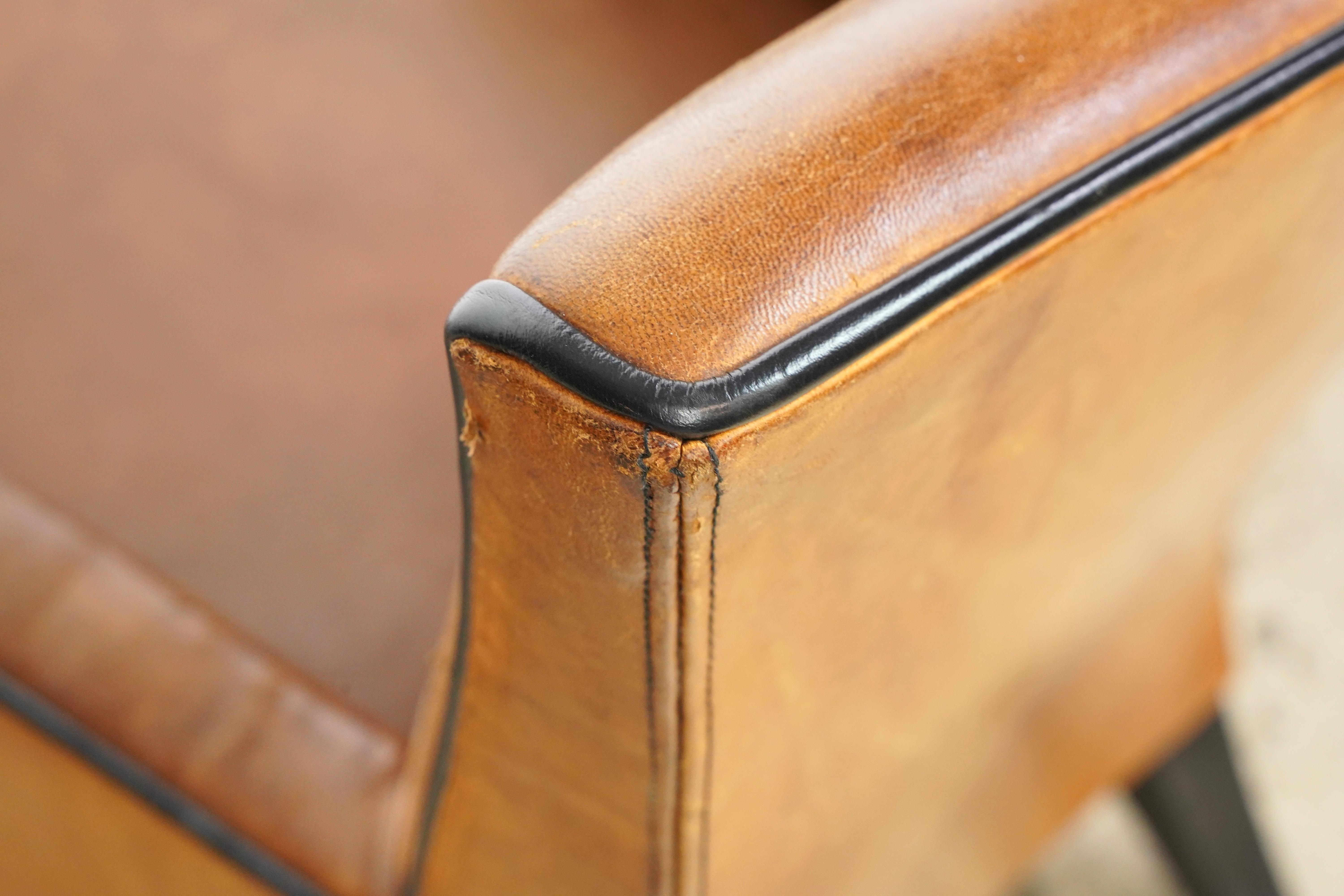 European Mid-Century Brown Leather Arm Dining Chairs For Sale 10