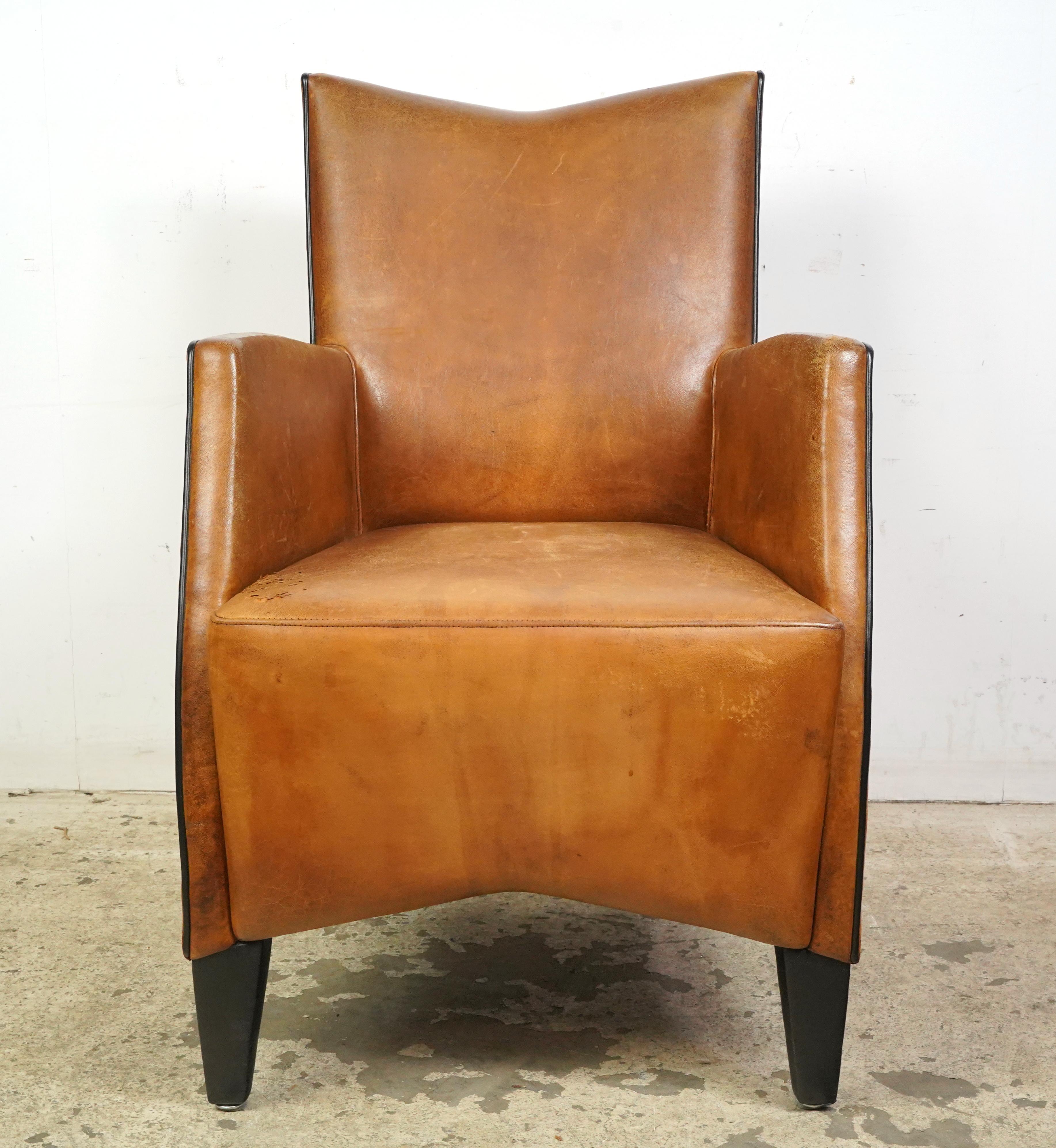Mid-Century Modern European Mid-Century Brown Leather Arm Dining Chairs For Sale
