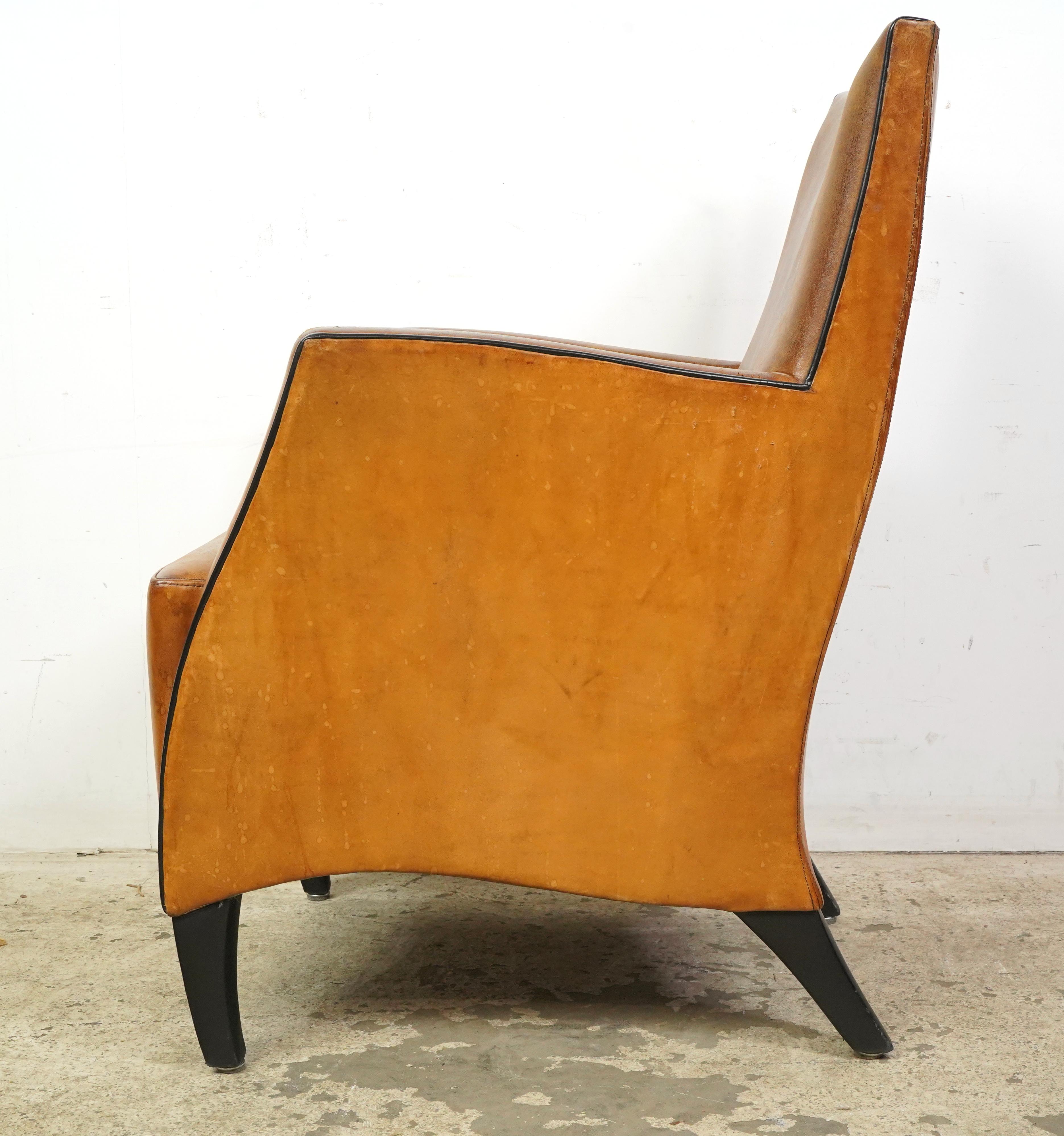 European Mid-Century Brown Leather Arm Dining Chairs For Sale 2