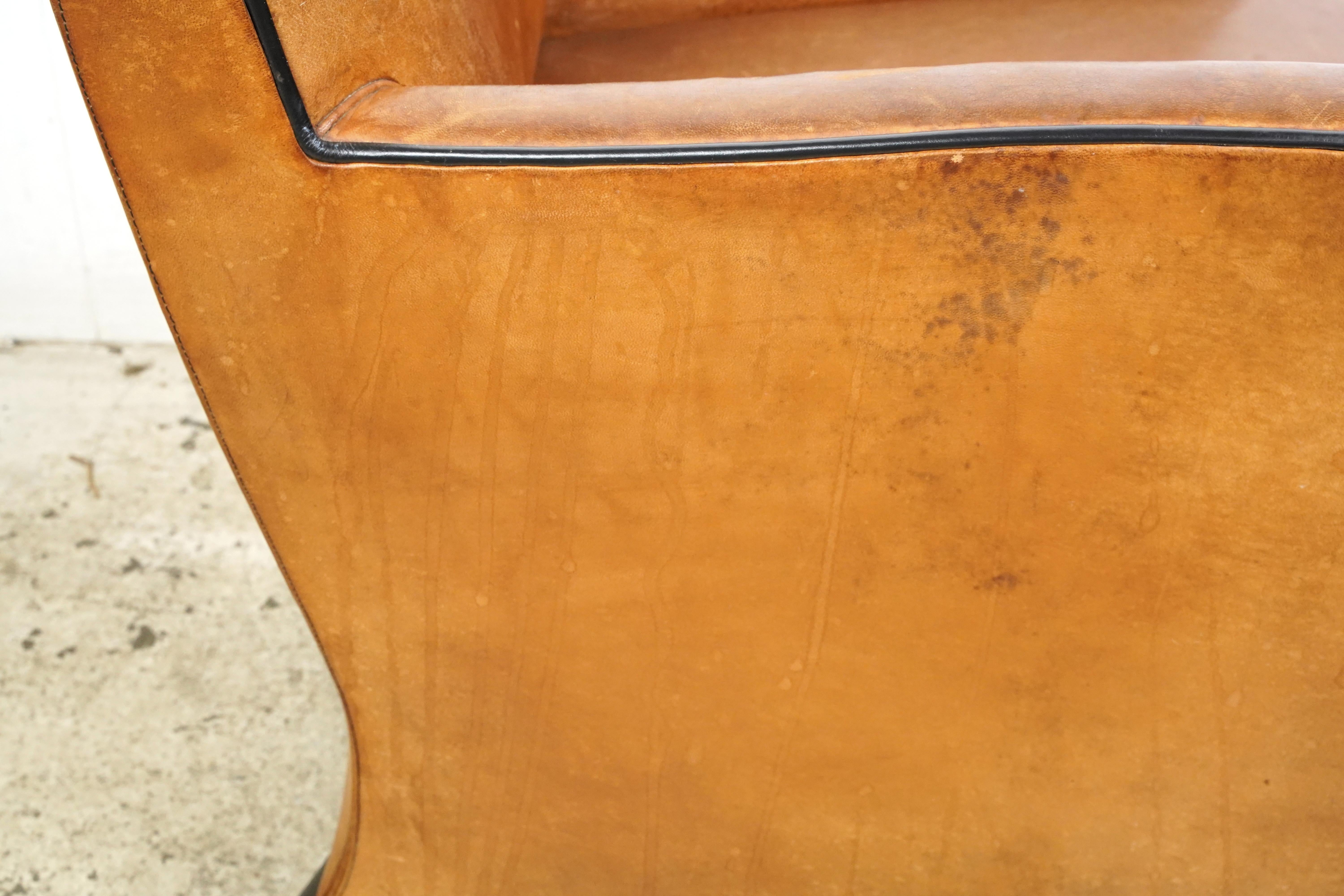 European Mid-Century Brown Leather Arm Dining Chairs For Sale 3