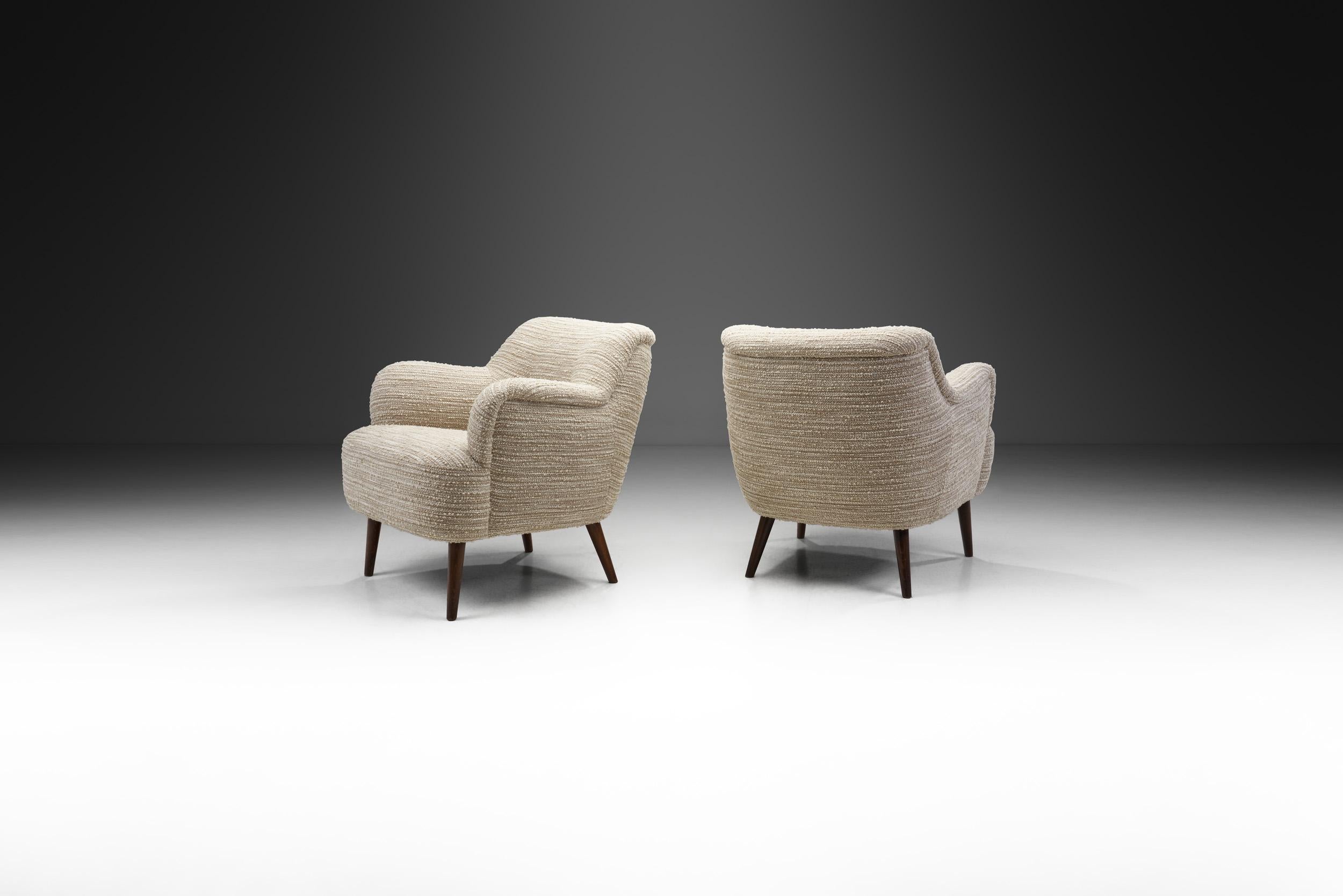 Mid-20th Century European Mid-Century Modern Armchairs in Bouclé, Europe, ca 1950s For Sale