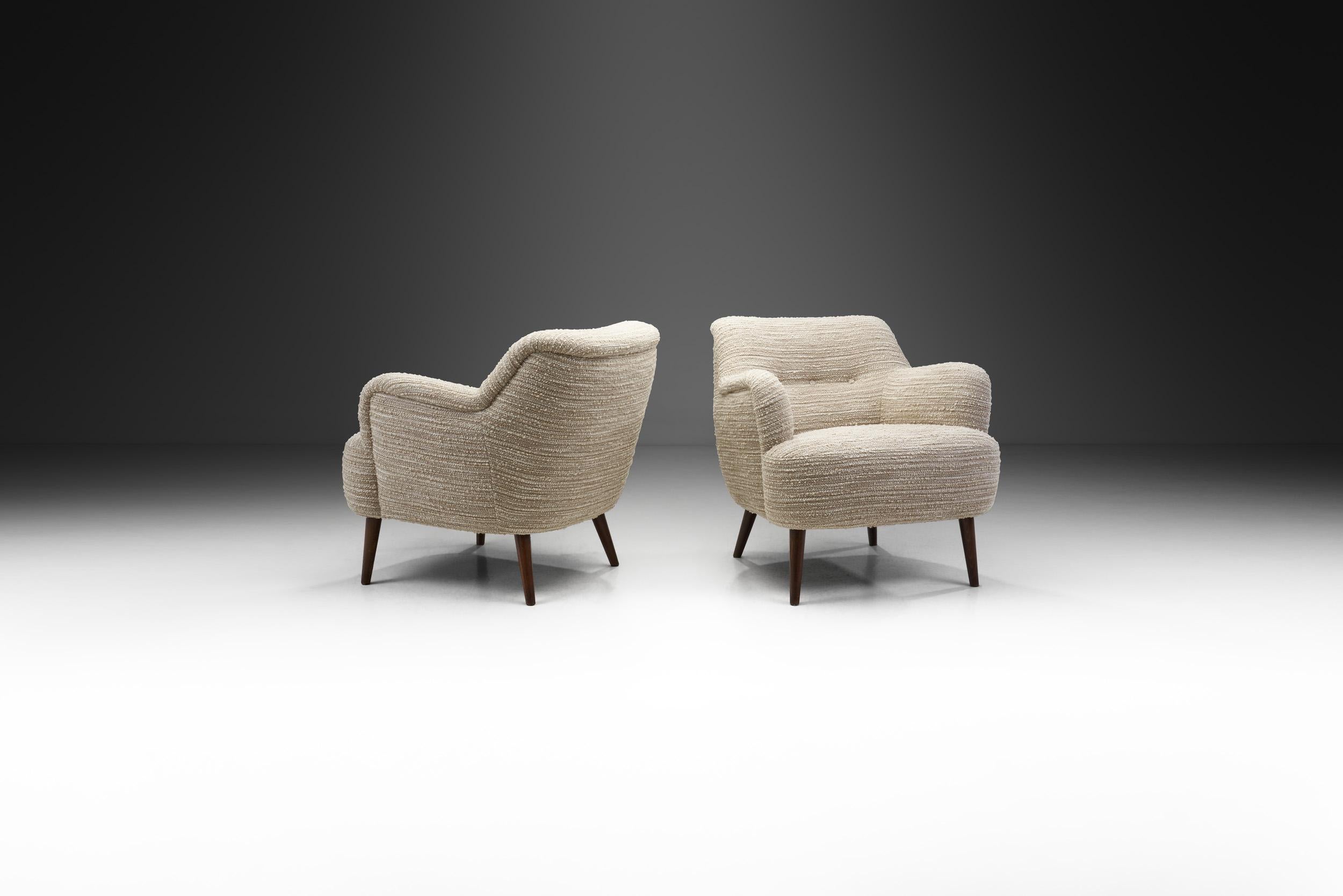 Fabric European Mid-Century Modern Armchairs in Bouclé, Europe, ca 1950s For Sale
