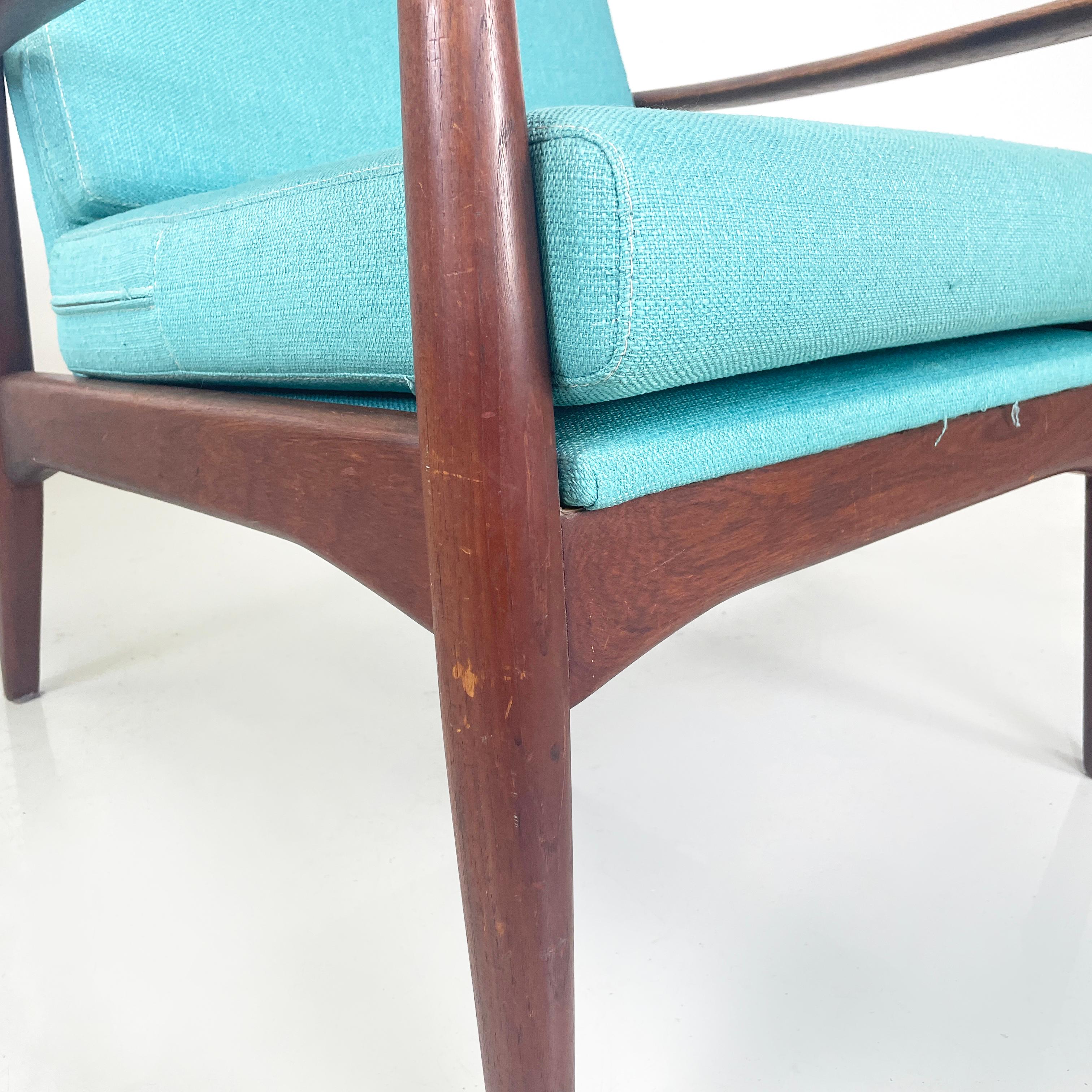 European mid-century modern Armchairs in light blue fabric and wood, 1960s For Sale 5