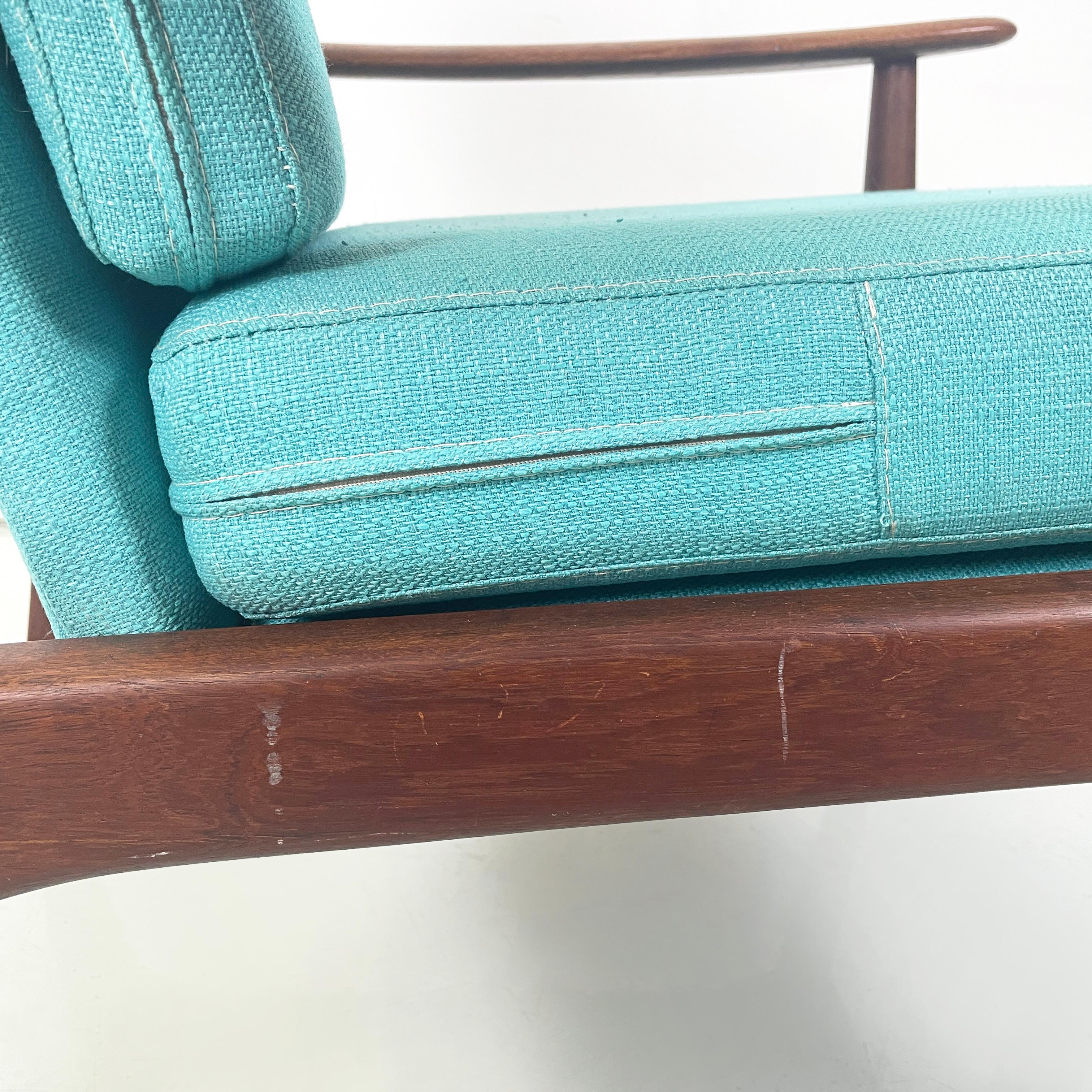 European mid-century modern Armchairs in light blue fabric and wood, 1960s For Sale 6