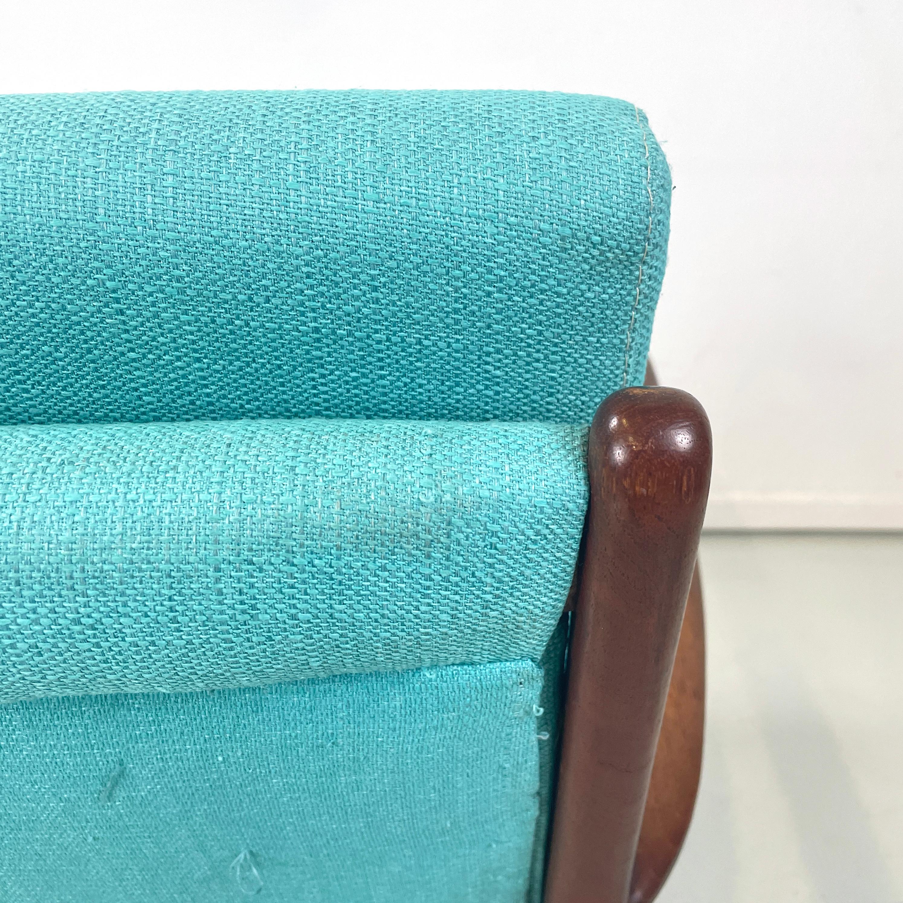 European mid-century modern Armchairs in light blue fabric and wood, 1960s For Sale 7