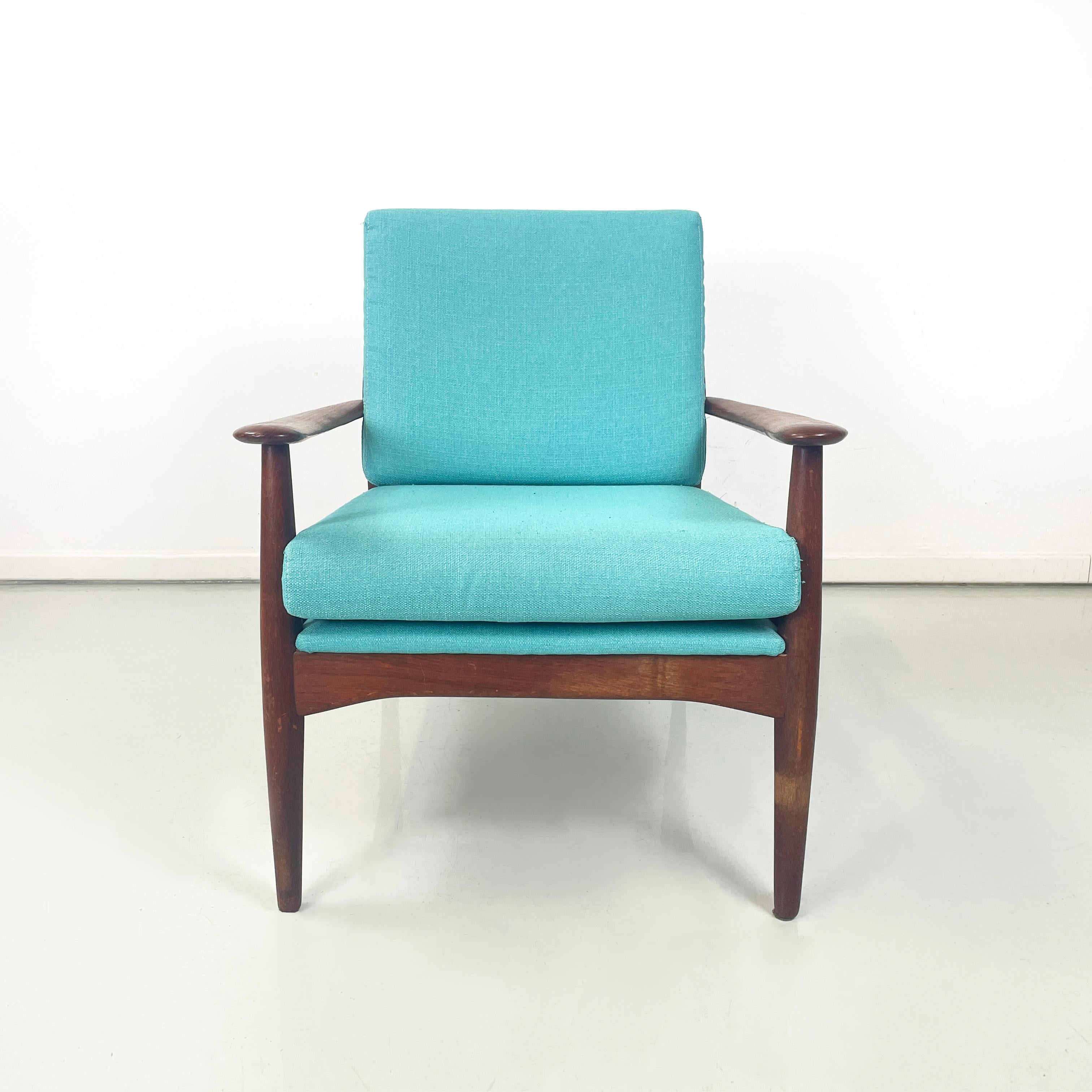 Mid-Century Modern European mid-century modern Armchairs in light blue fabric and wood, 1960s For Sale