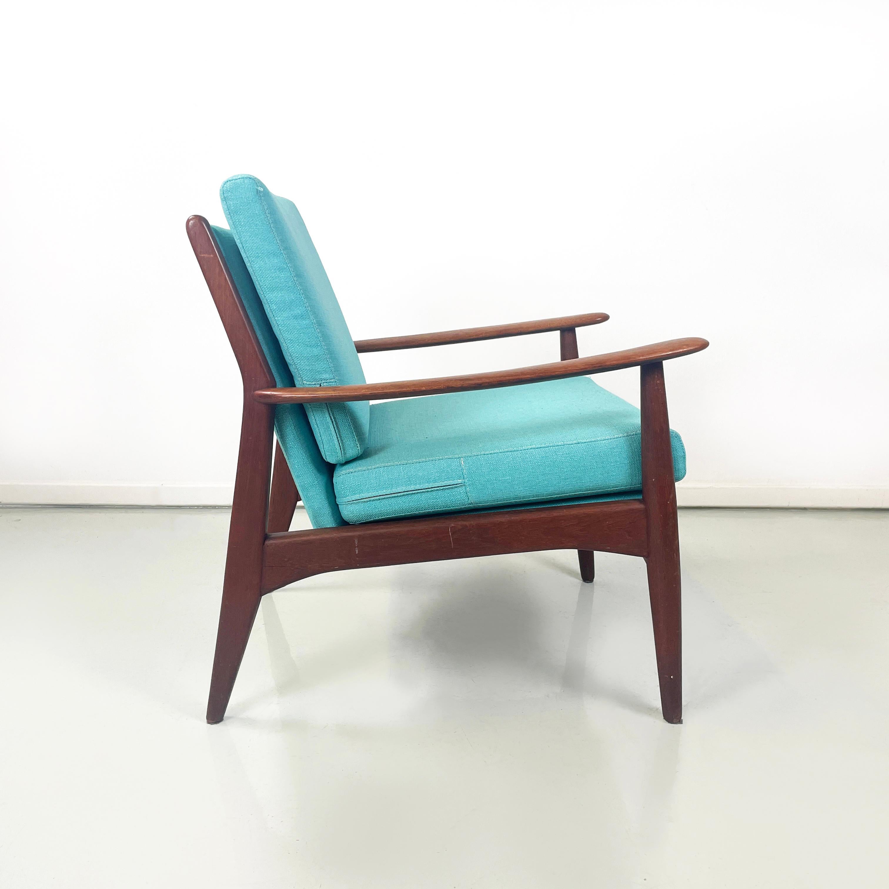 European mid-century modern Armchairs in light blue fabric and wood, 1960s In Good Condition For Sale In MIlano, IT