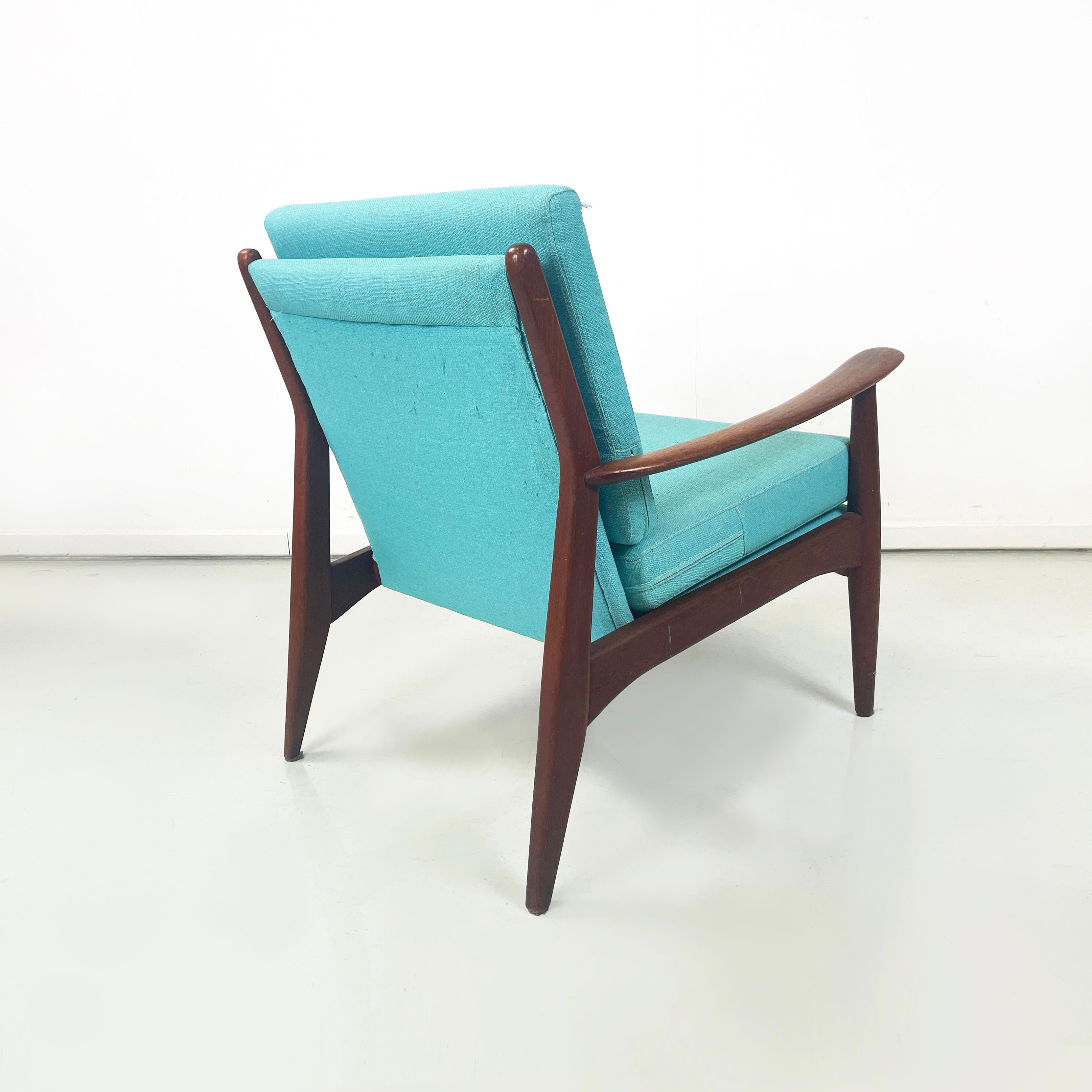 Mid-20th Century European mid-century modern Armchairs in light blue fabric and wood, 1960s For Sale