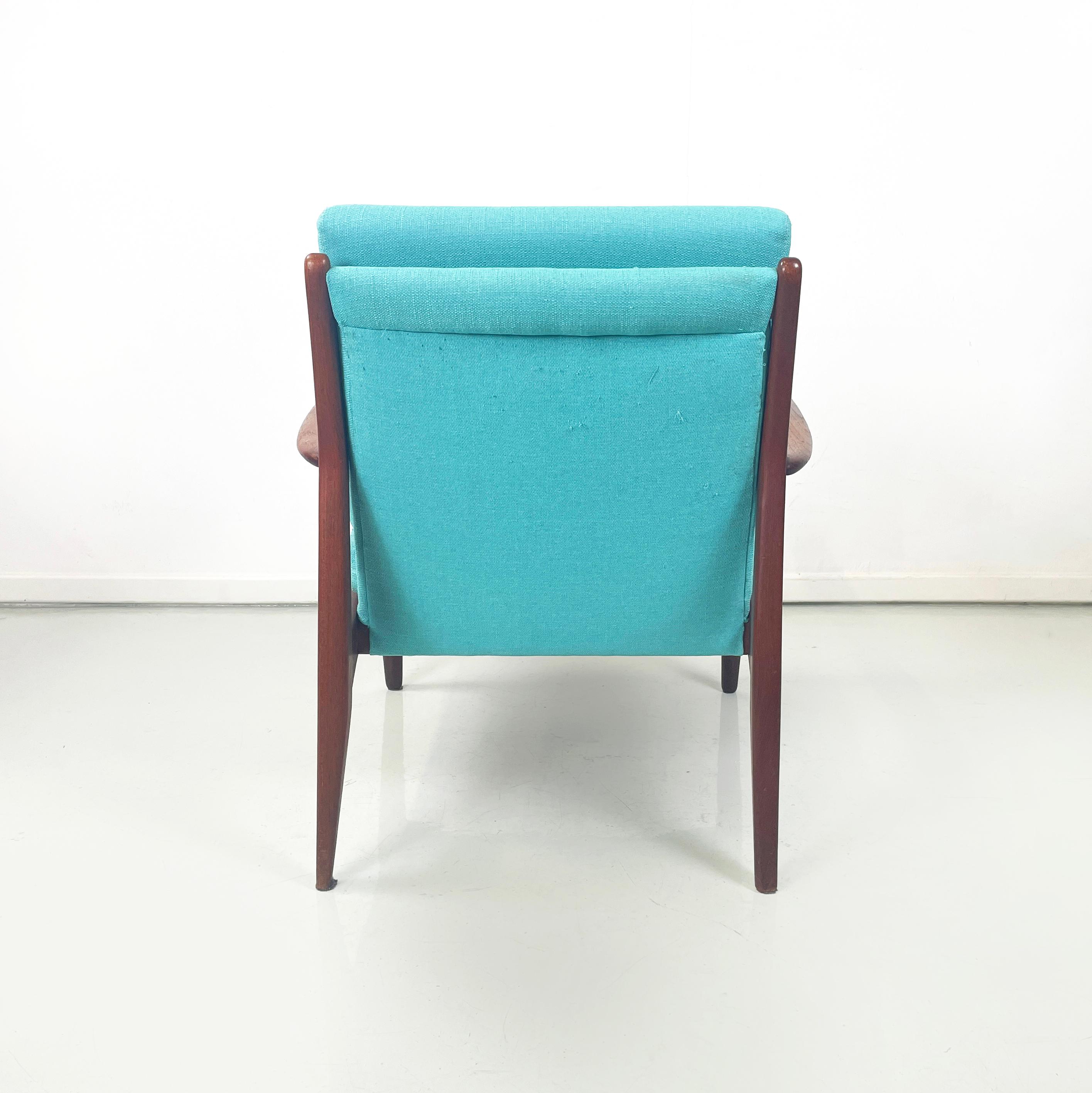 Fabric European mid-century modern Armchairs in light blue fabric and wood, 1960s For Sale