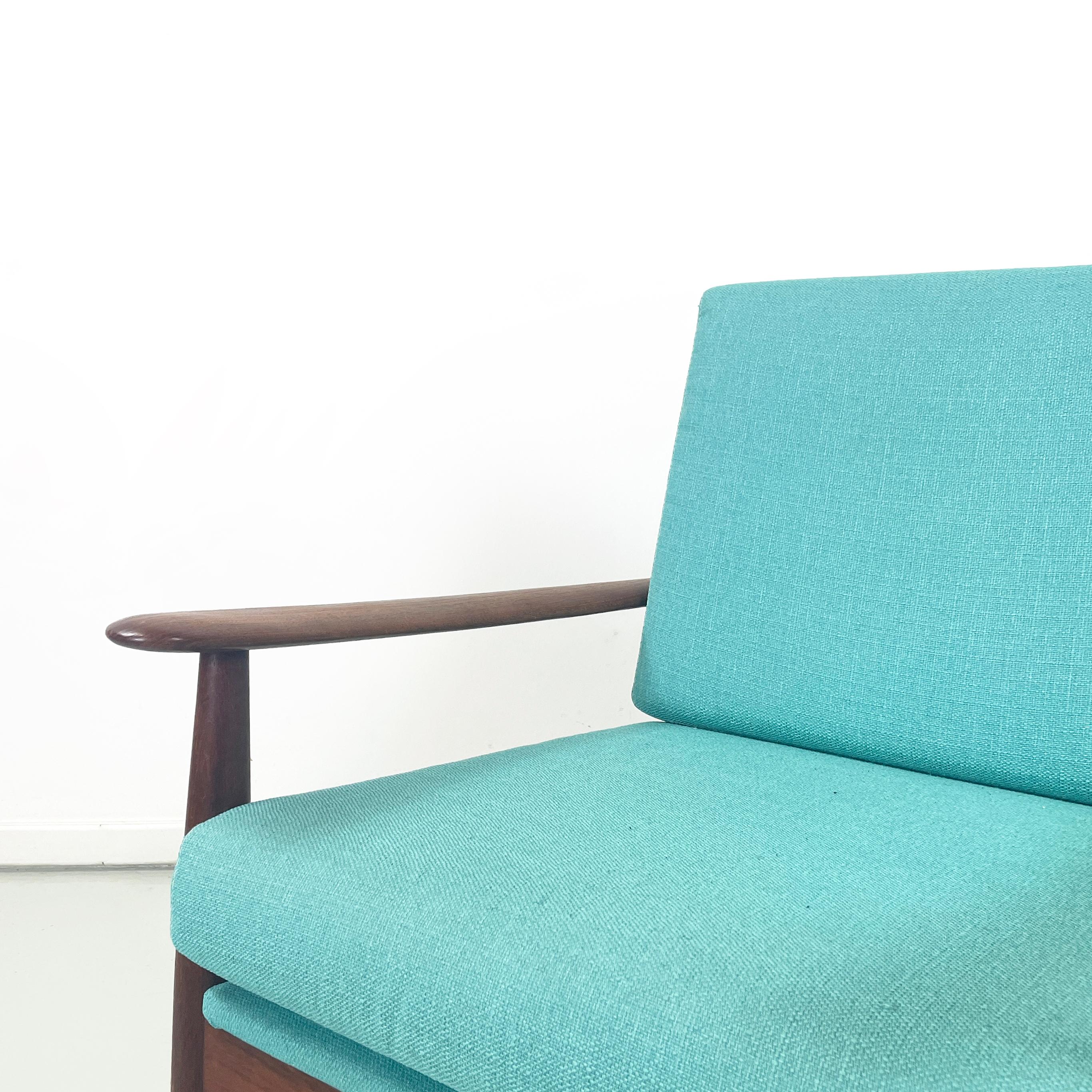 European mid-century modern Armchairs in light blue fabric and wood, 1960s For Sale 1