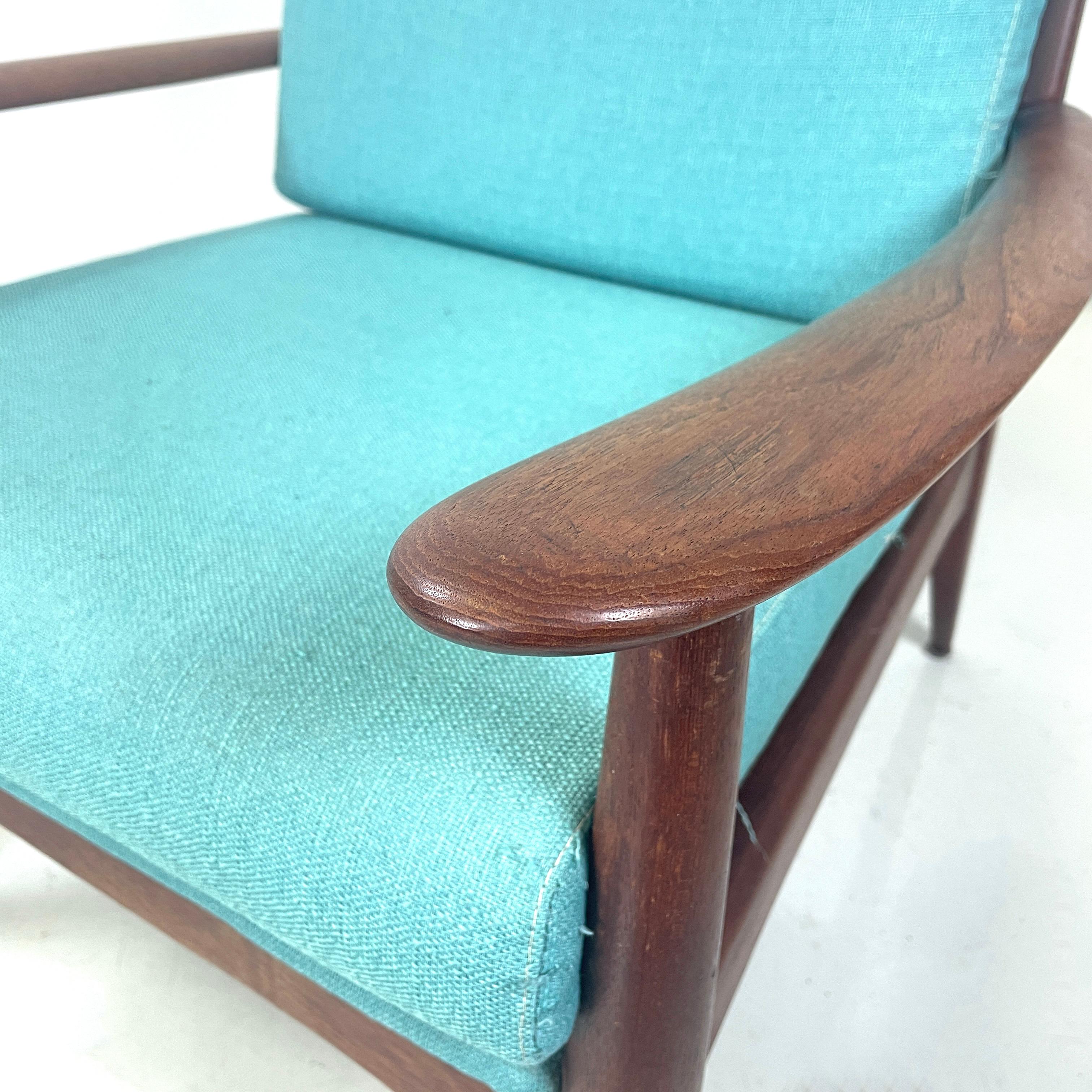 European mid-century modern Armchairs in light blue fabric and wood, 1960s For Sale 2