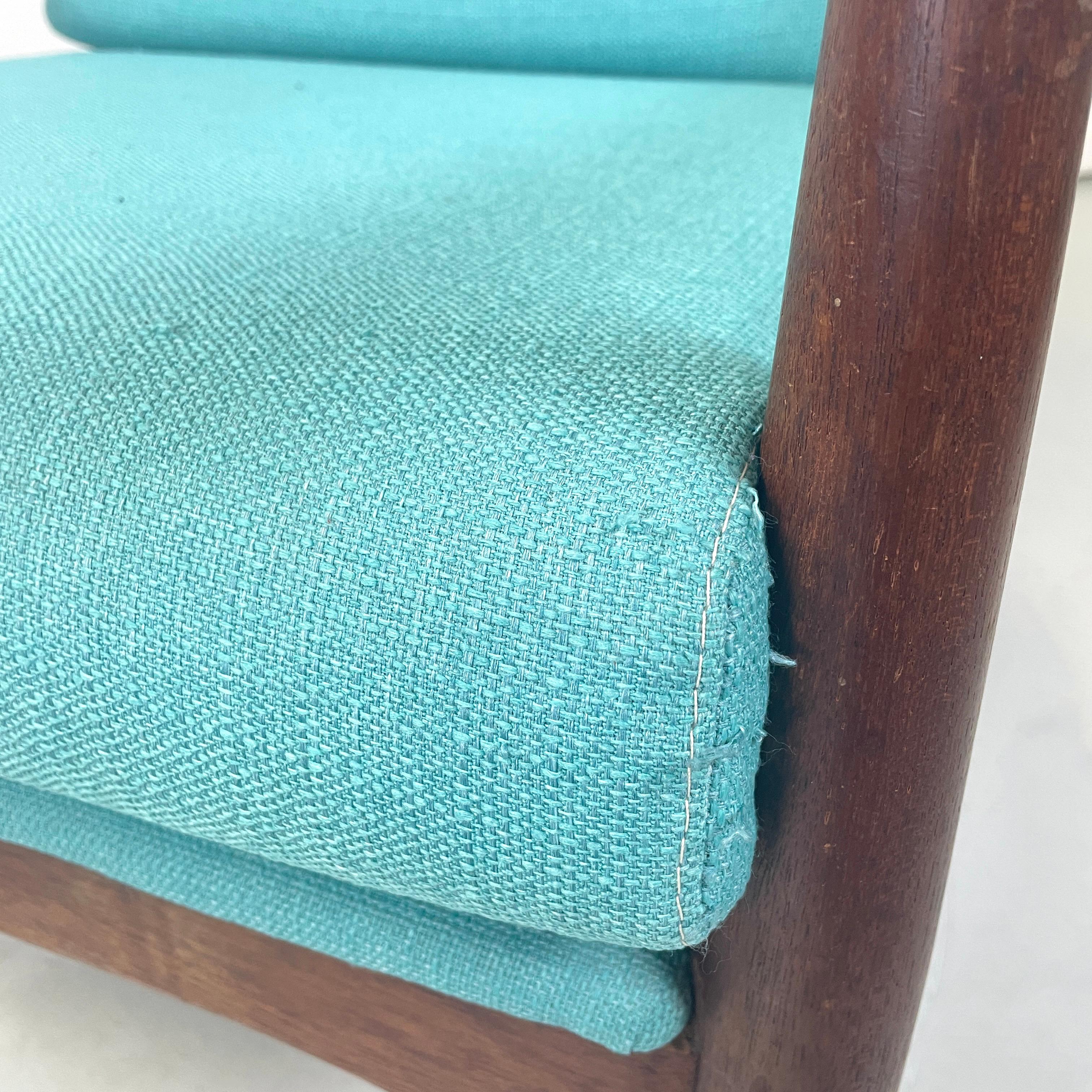 European mid-century modern Armchairs in light blue fabric and wood, 1960s For Sale 3
