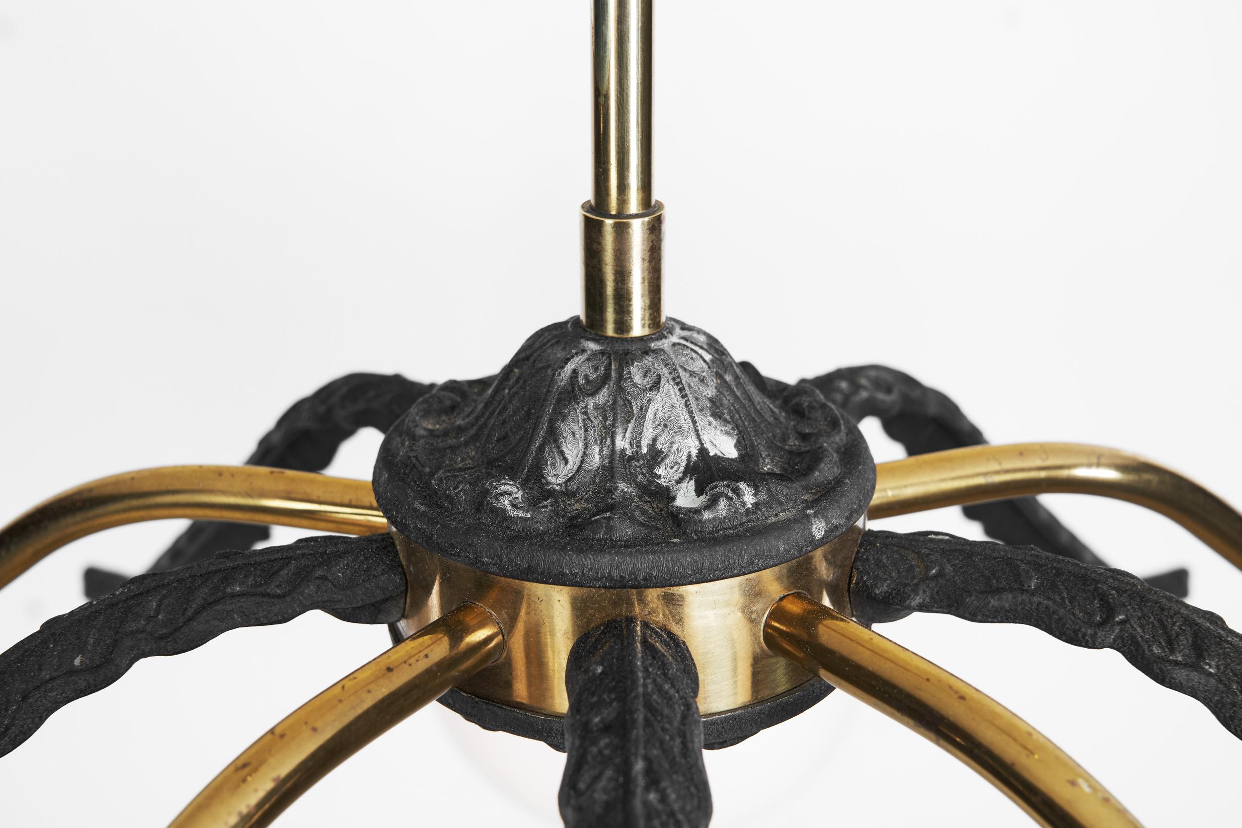 European Mid-Century Modern Brass Ceiling Lamp with Leaf Motif, Europe Ca 1950s For Sale 9