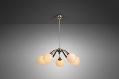 European Mid-Century Modern Brass Chandelier with Leaf Motif, Europe ca 1950s