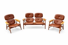 European Mid-century Modern Living Room Set with Two Armchairs and Sofa, 50s-60s