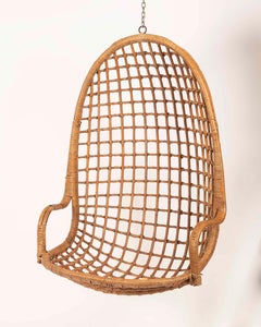 European Mid-Century Modern Woven Rattan Hanging Chair, 1960s