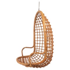 European Mid-Century Modern Woven Rattan Hanging Chair, 1960s
