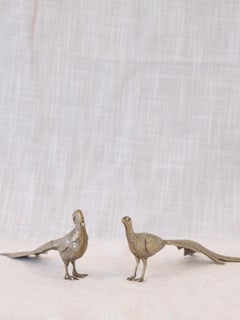 Sculptures de faisans en laiton argenté du milieu du siècle dernier