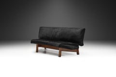 European Mid-Century Sofa in Black Cow Hide, Europe ca 1950s