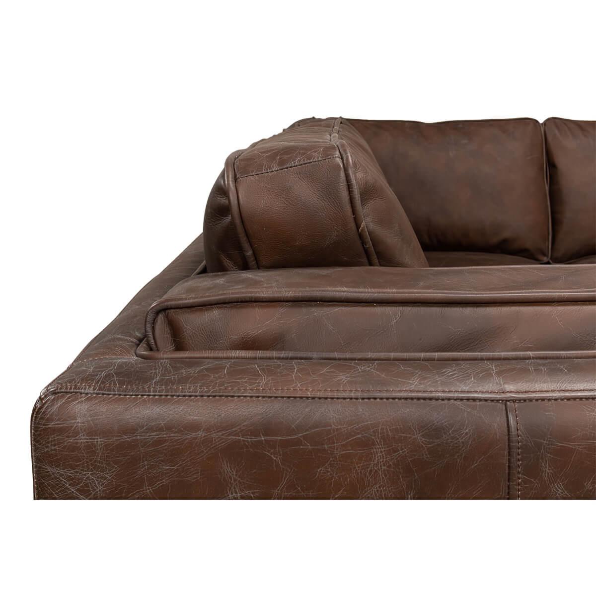 European Mid Century Style Leather Sectional Sofa 2