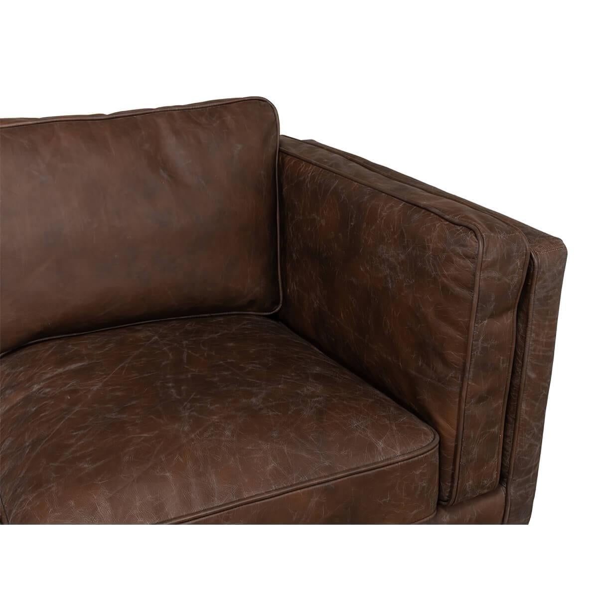 Mid-Century Modern European Mid Century Style Leather Sectional Sofa