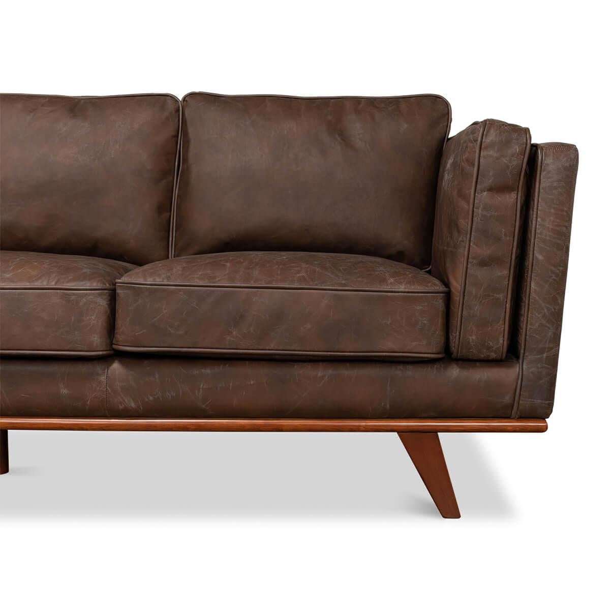 Asian European Mid Century Style Leather Sectional Sofa