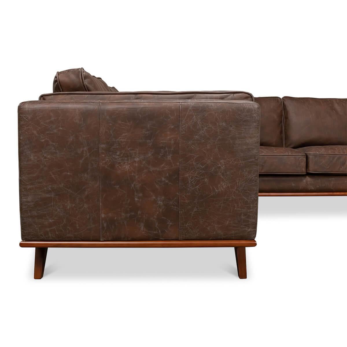 Contemporary European Mid Century Style Leather Sectional Sofa