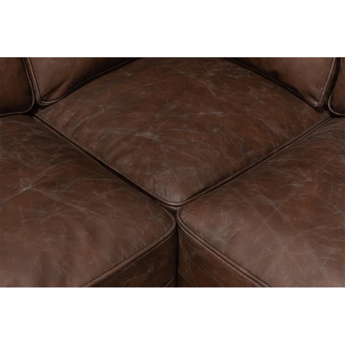 European Mid Century Style Leather Sectional Sofa 1