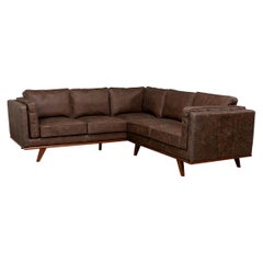 European Mid Century Style Leather Sectional Sofa