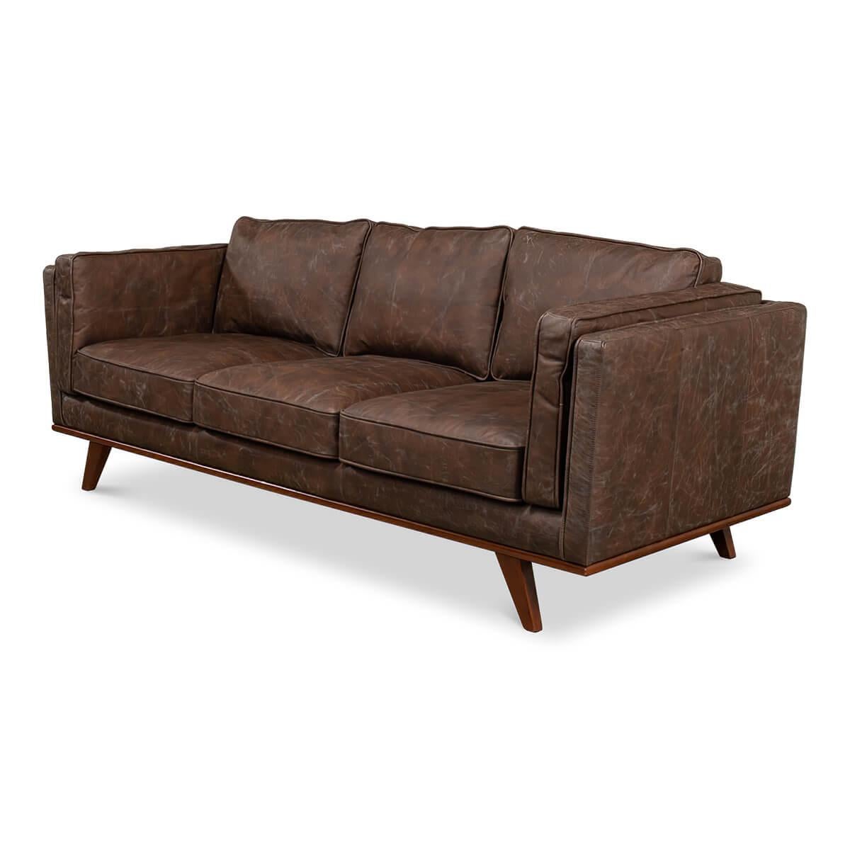 Chesterfield European Mid Century Style Leather Sofa